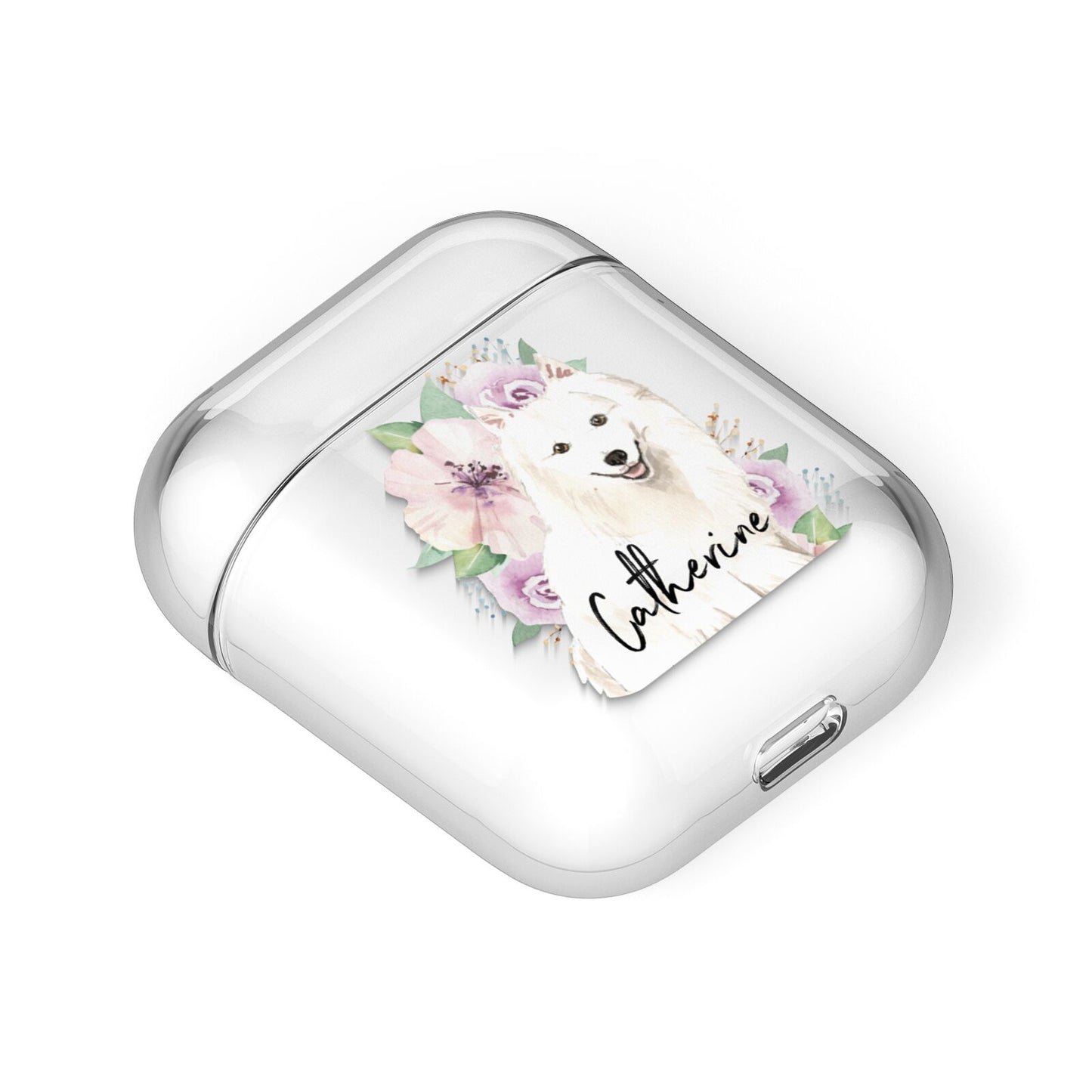 Personalised Japanese Spitz AirPods Case Laid Flat