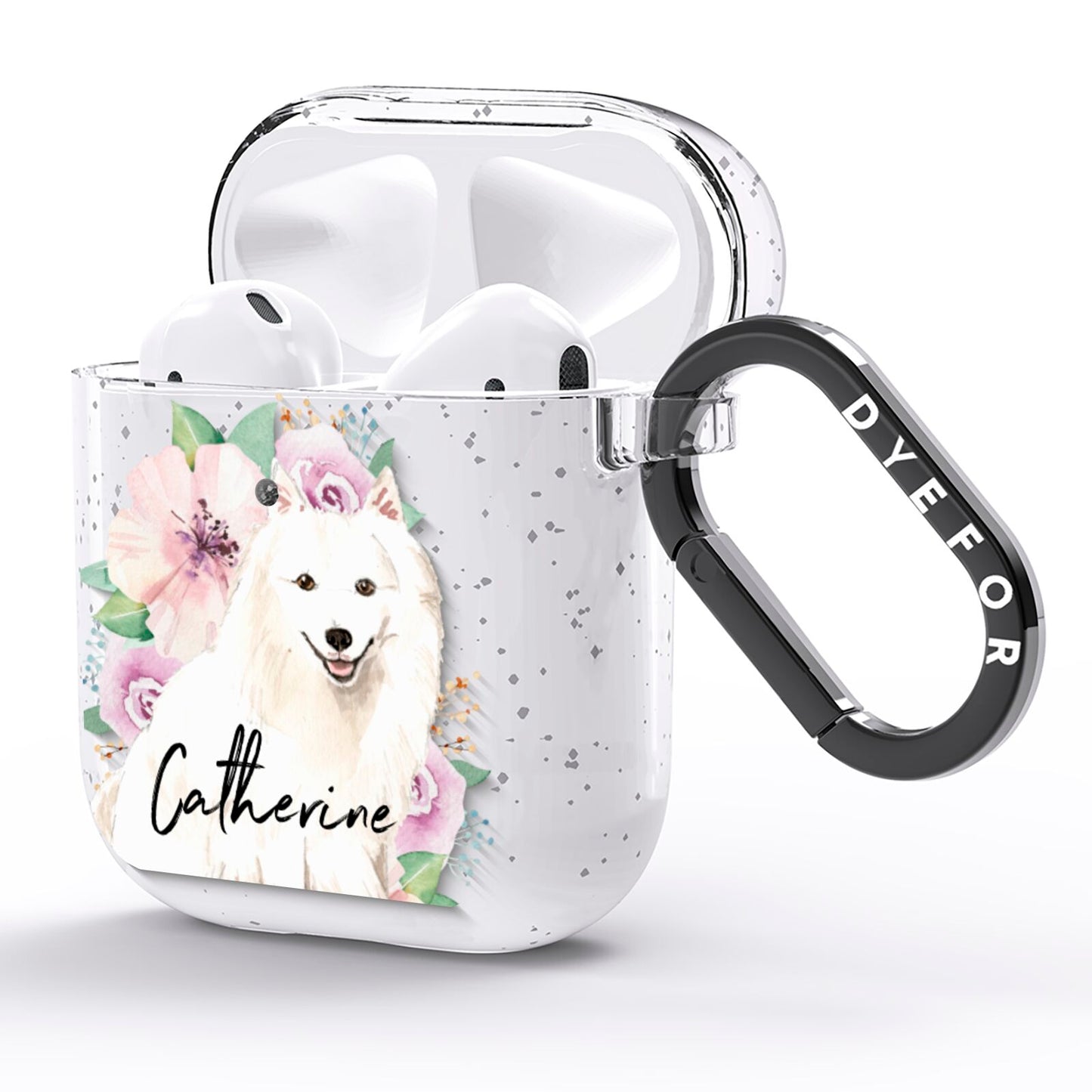 Personalised Japanese Spitz AirPods Glitter Case Side Image