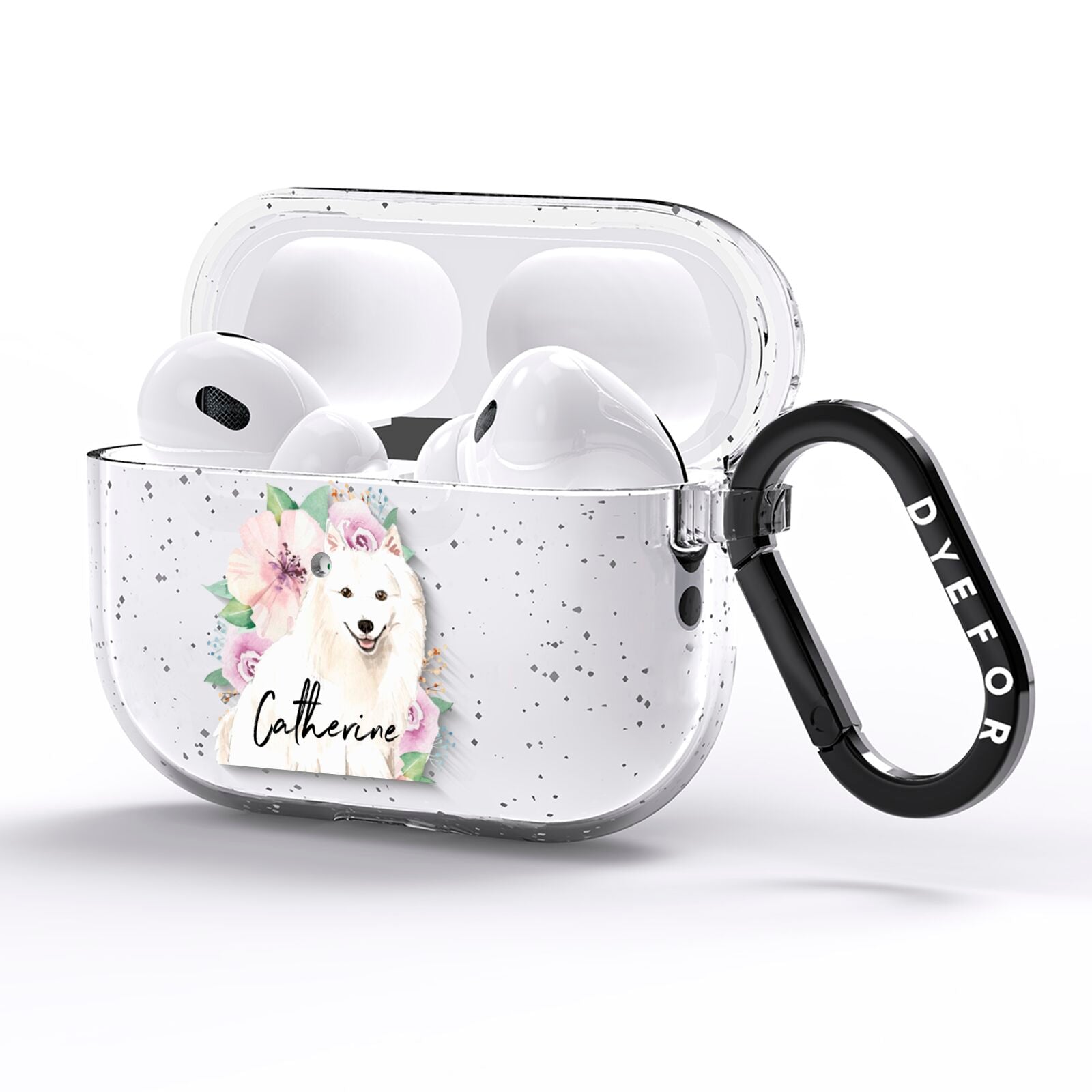 Personalised Japanese Spitz AirPods Pro Glitter Case Side Image