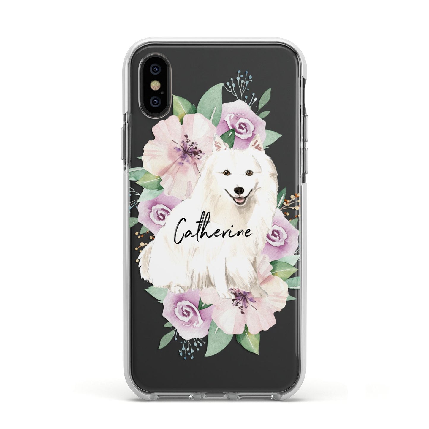 Personalised Japanese Spitz Apple iPhone Xs Impact Case White Edge on Black Phone