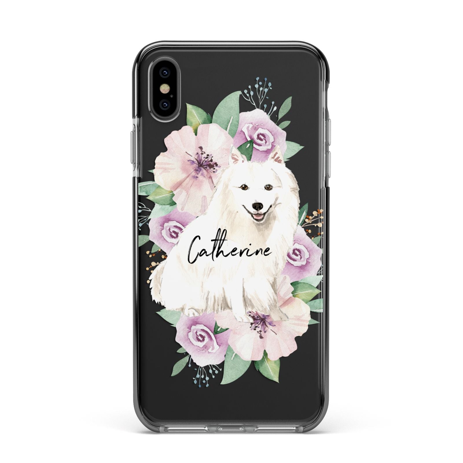 Personalised Japanese Spitz Apple iPhone Xs Max Impact Case Black Edge on Black Phone