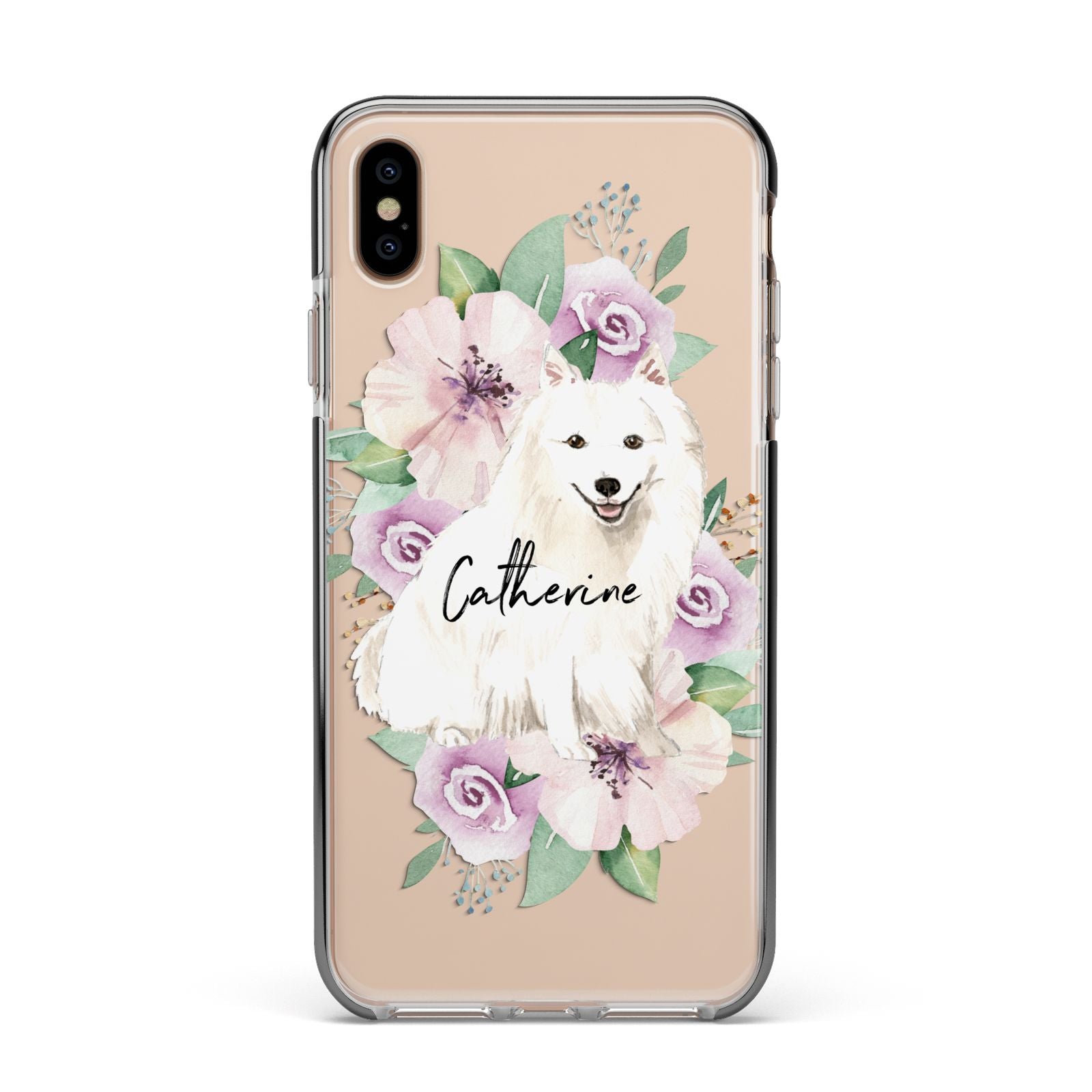 Personalised Japanese Spitz Apple iPhone Xs Max Impact Case Black Edge on Gold Phone