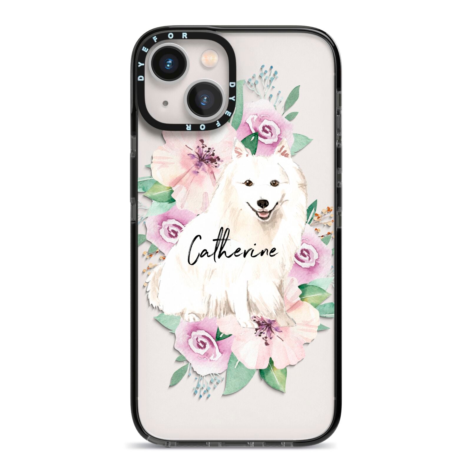 Personalised Japanese Spitz iPhone 13 Black Impact Case on Silver phone