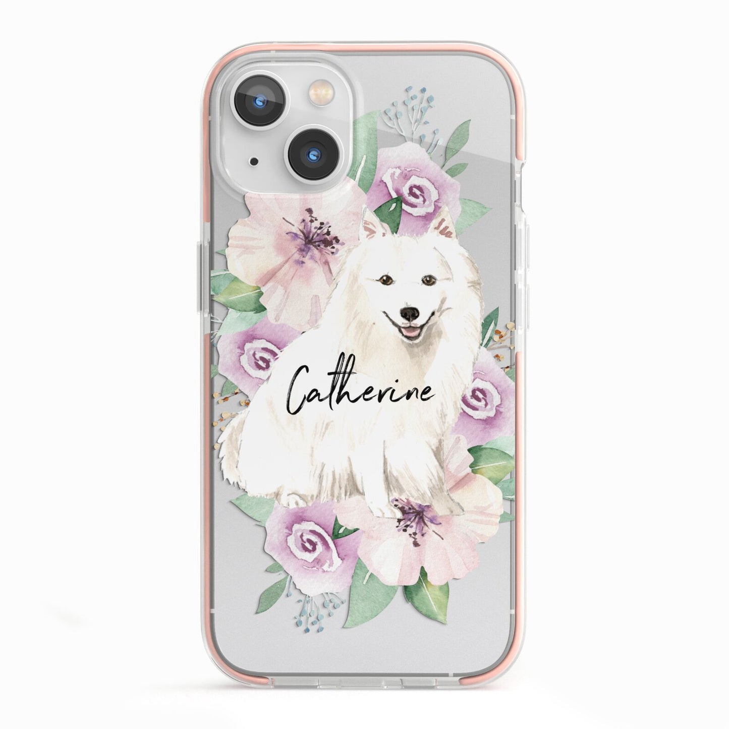 Personalised Japanese Spitz iPhone 13 TPU Impact Case with Pink Edges