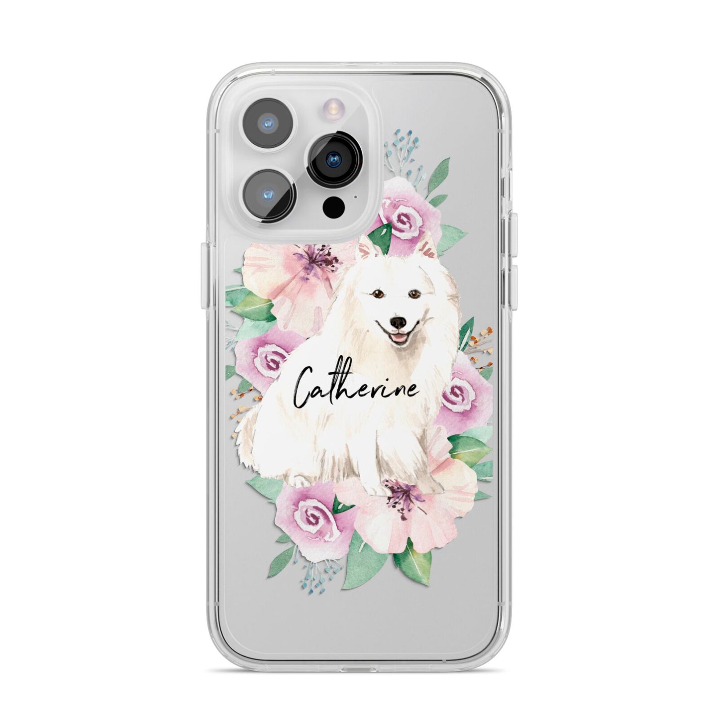 Personalised Japanese Spitz iPhone 14 Pro Max Clear Tough Case Silver