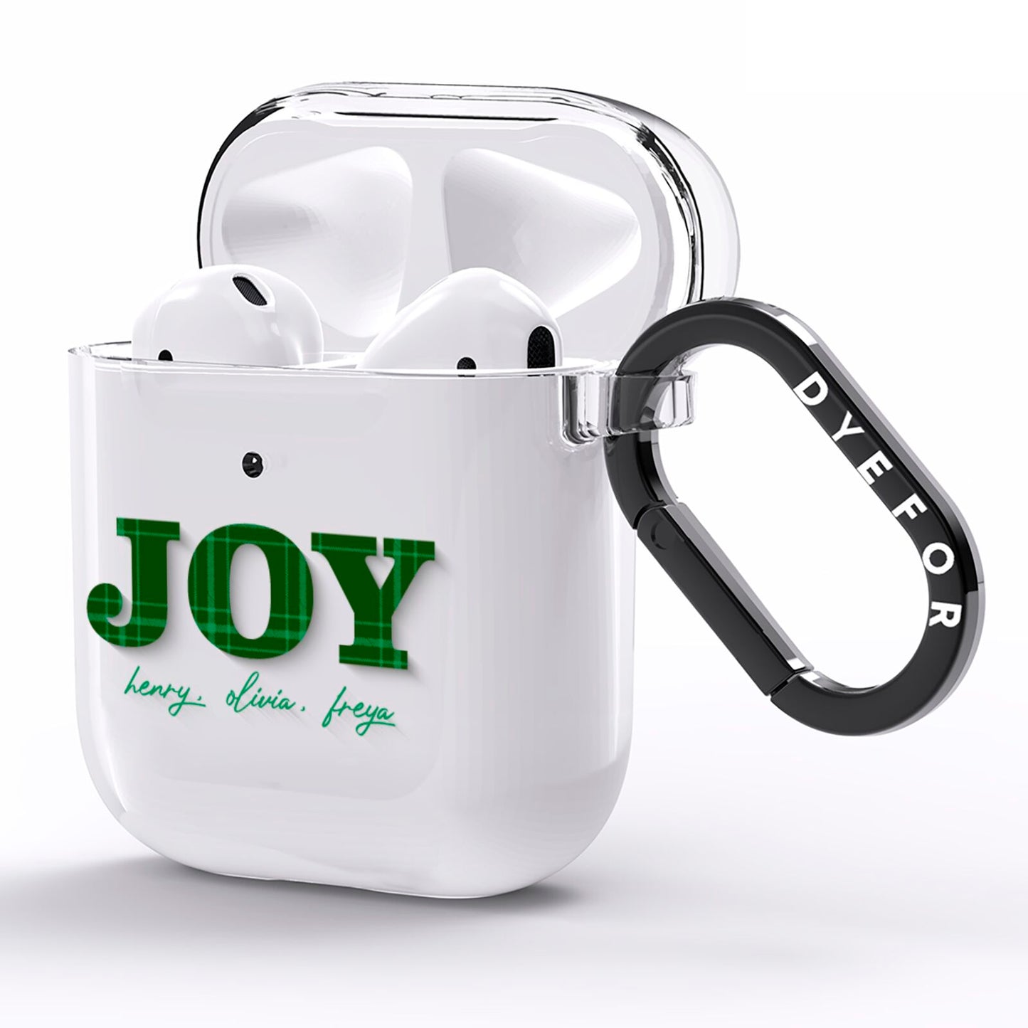 Personalised Joy Christmas AirPods Clear Case Side Image