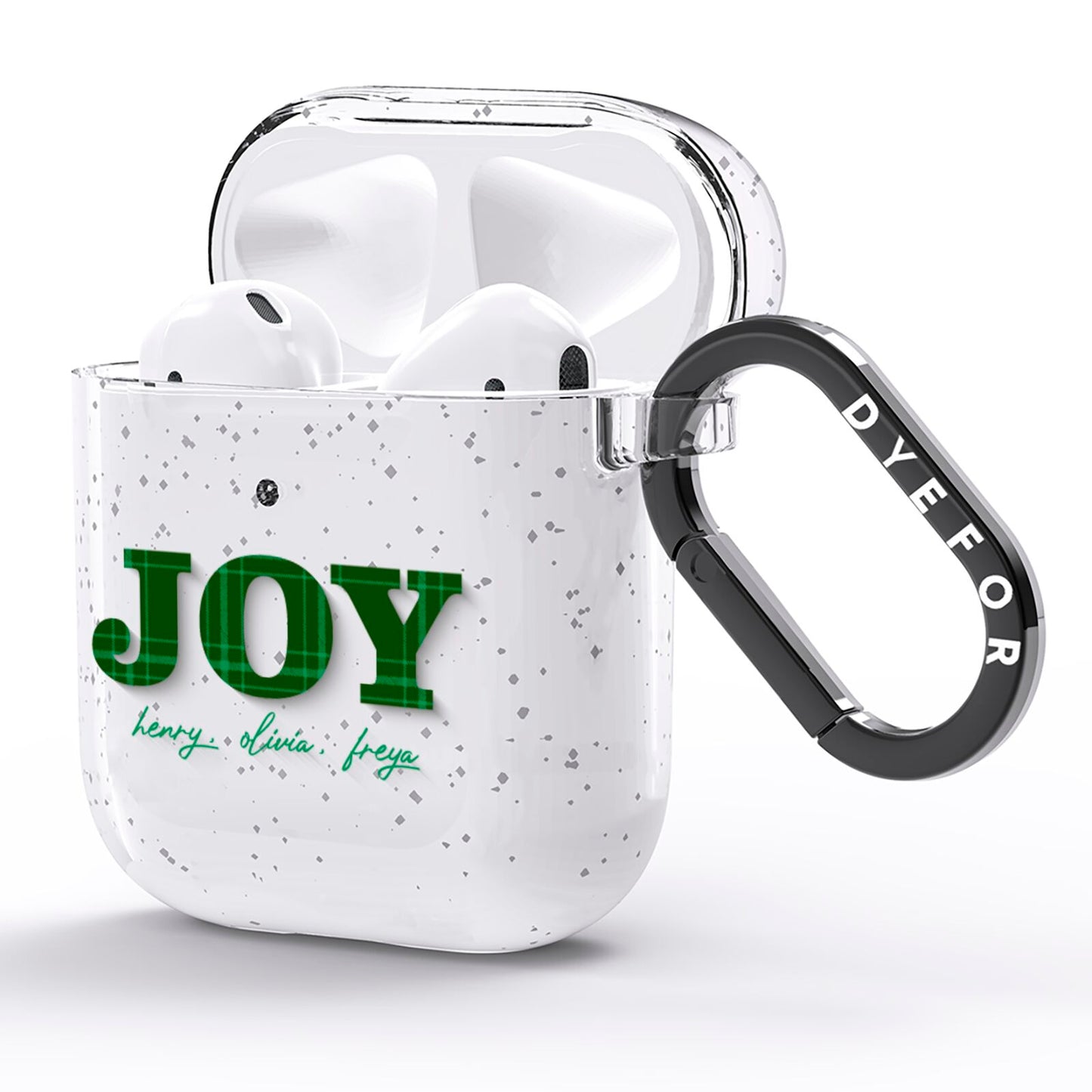 Personalised Joy Christmas AirPods Glitter Case Side Image