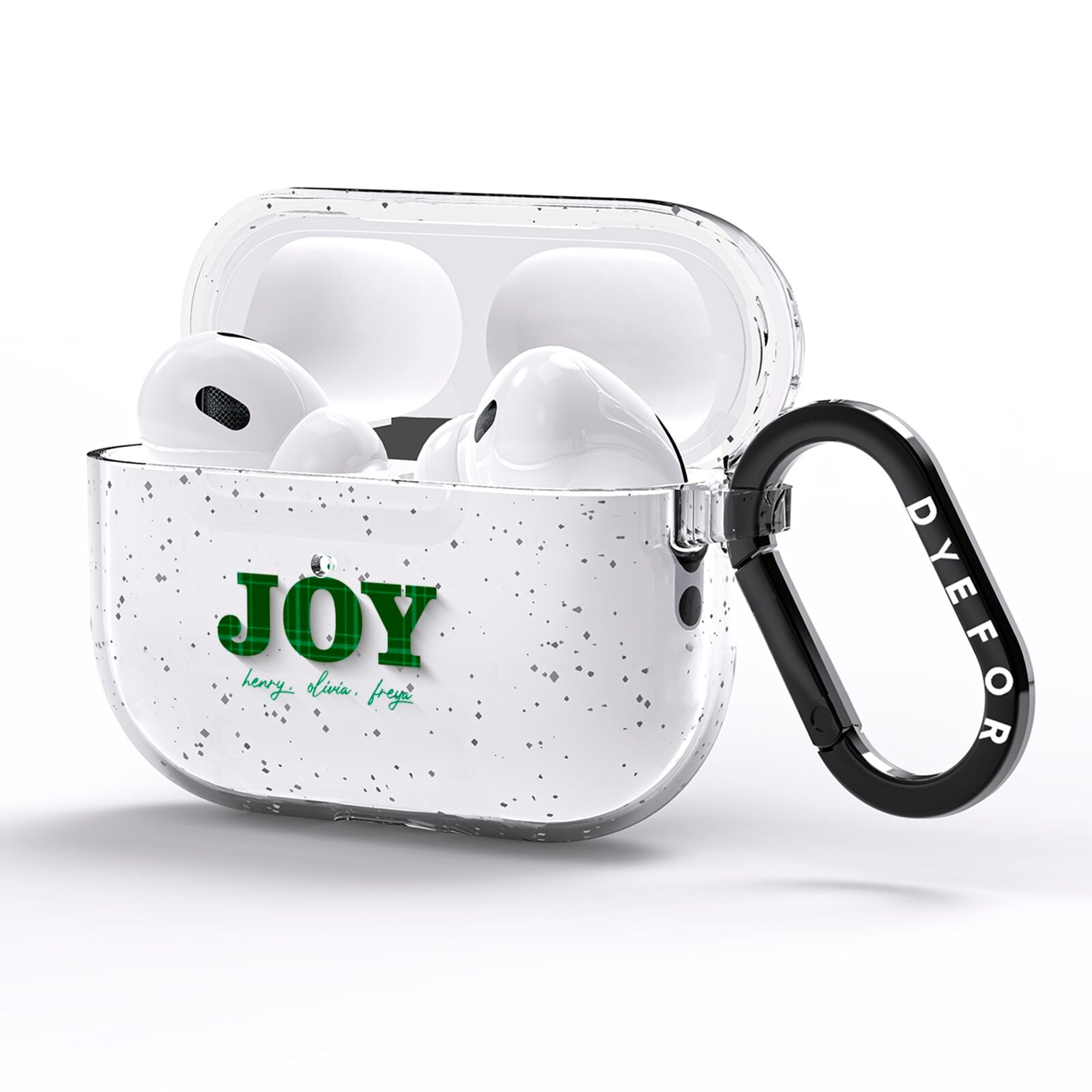 Personalised Joy Christmas AirPods Pro Glitter Case Side Image