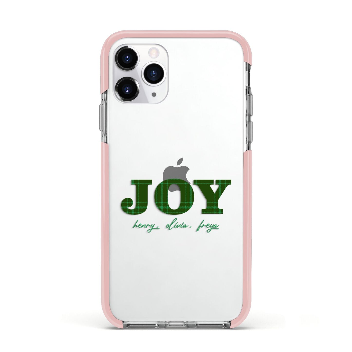 Personalised Joy Christmas Apple iPhone 11 Pro in Silver with Pink Impact Case