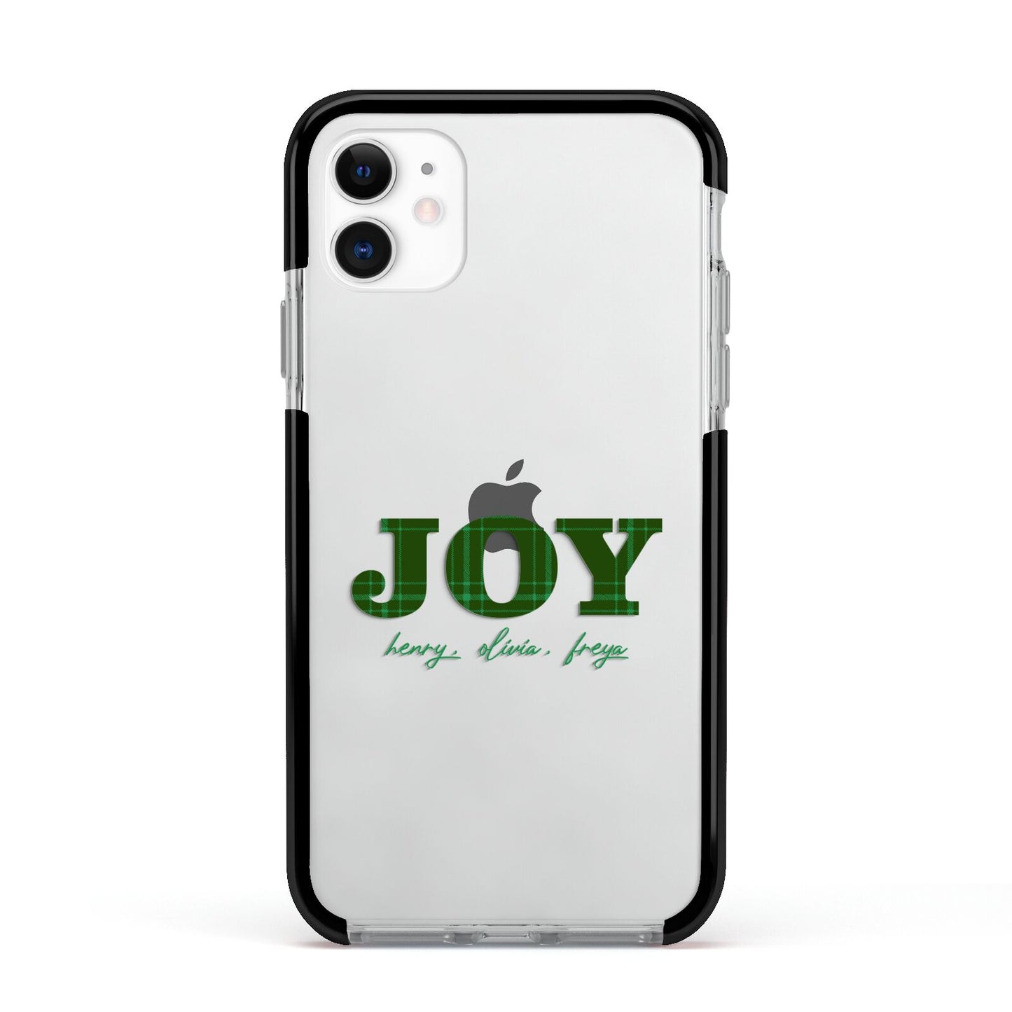 Personalised Joy Christmas Apple iPhone 11 in White with Black Impact Case