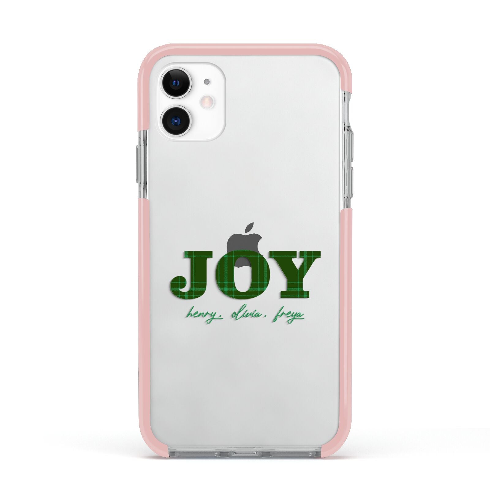 Personalised Joy Christmas Apple iPhone 11 in White with Pink Impact Case