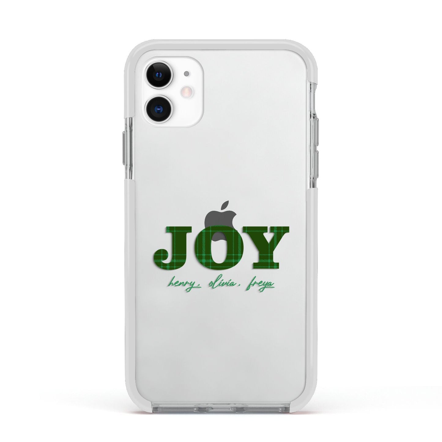 Personalised Joy Christmas Apple iPhone 11 in White with White Impact Case