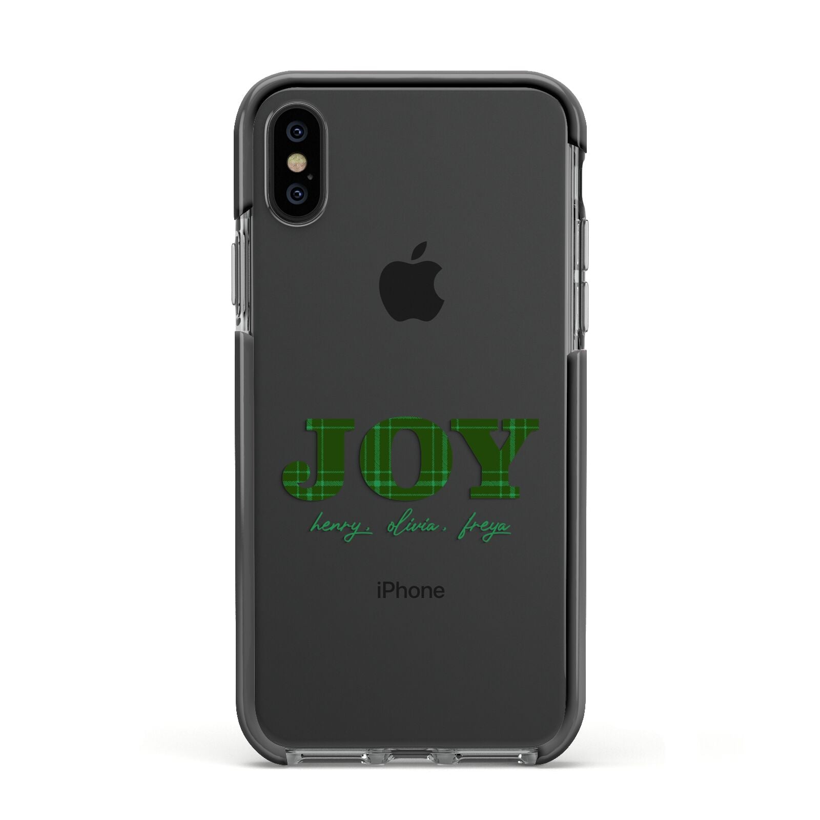 Personalised Joy Christmas Apple iPhone Xs Impact Case Black Edge on Black Phone