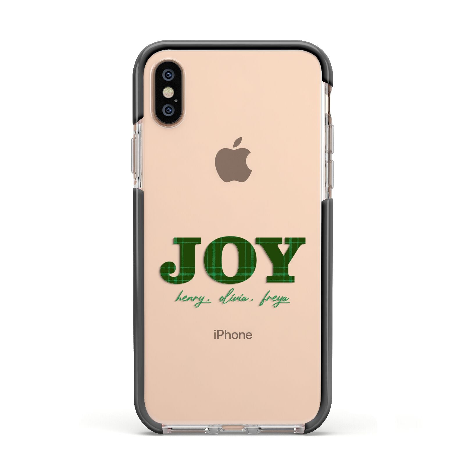 Personalised Joy Christmas Apple iPhone Xs Impact Case Black Edge on Gold Phone