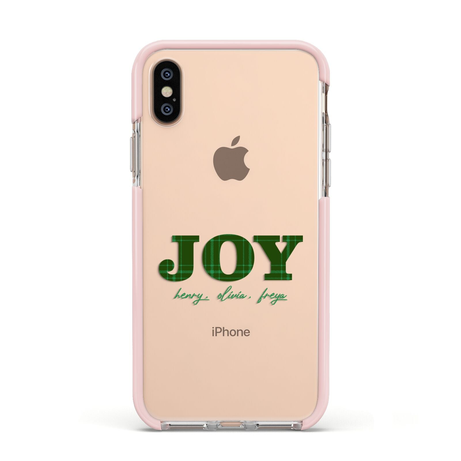 Personalised Joy Christmas Apple iPhone Xs Impact Case Pink Edge on Gold Phone