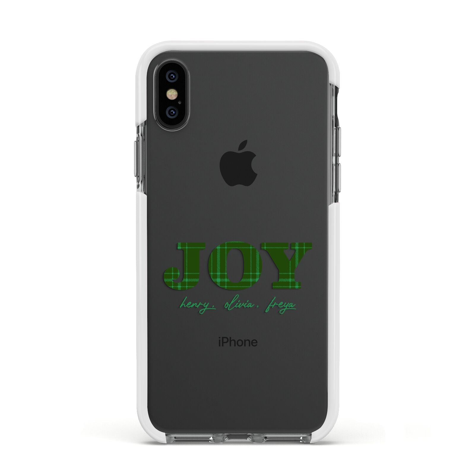 Personalised Joy Christmas Apple iPhone Xs Impact Case White Edge on Black Phone