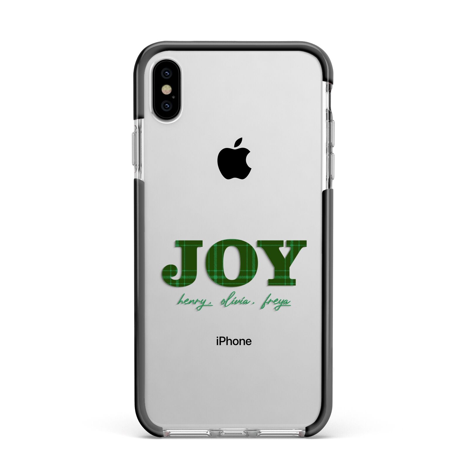 Personalised Joy Christmas Apple iPhone Xs Max Impact Case Black Edge on Silver Phone