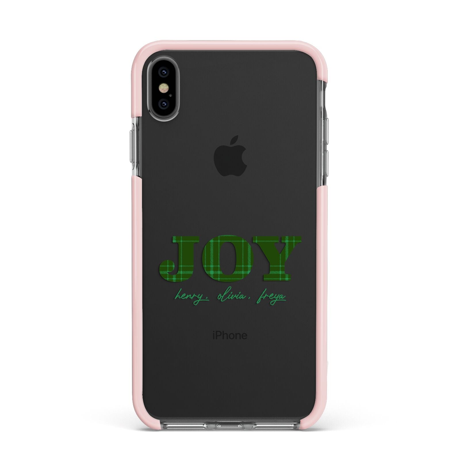 Personalised Joy Christmas Apple iPhone Xs Max Impact Case Pink Edge on Black Phone