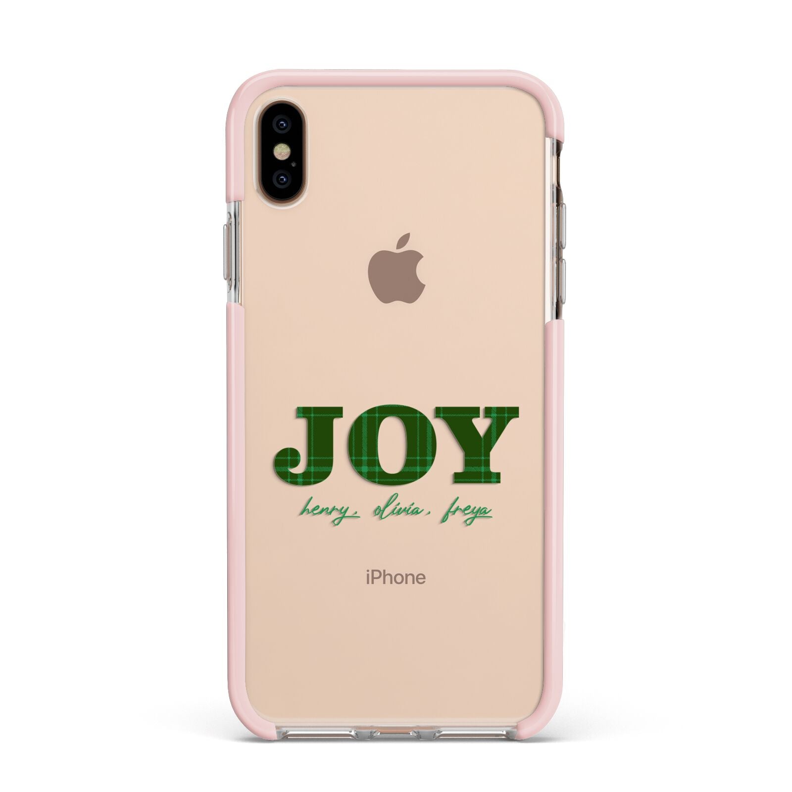 Personalised Joy Christmas Apple iPhone Xs Max Impact Case Pink Edge on Gold Phone