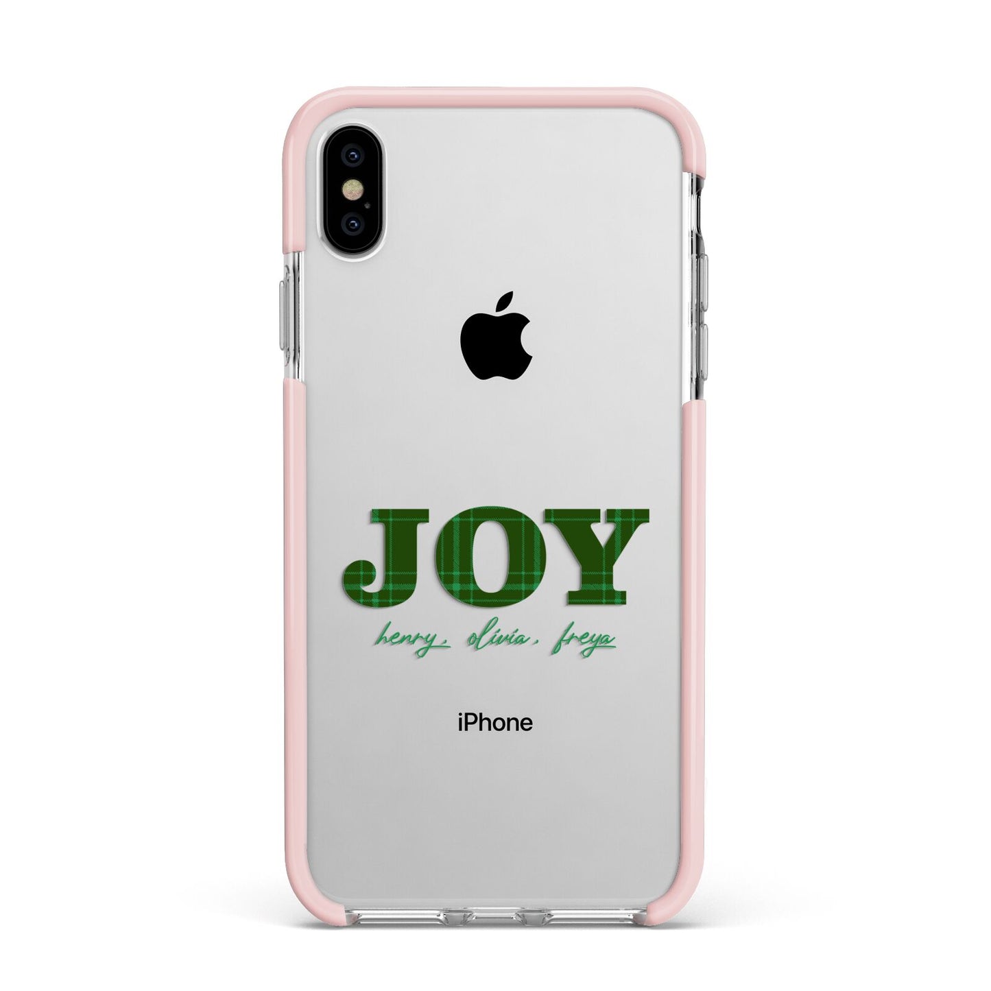 Personalised Joy Christmas Apple iPhone Xs Max Impact Case Pink Edge on Silver Phone