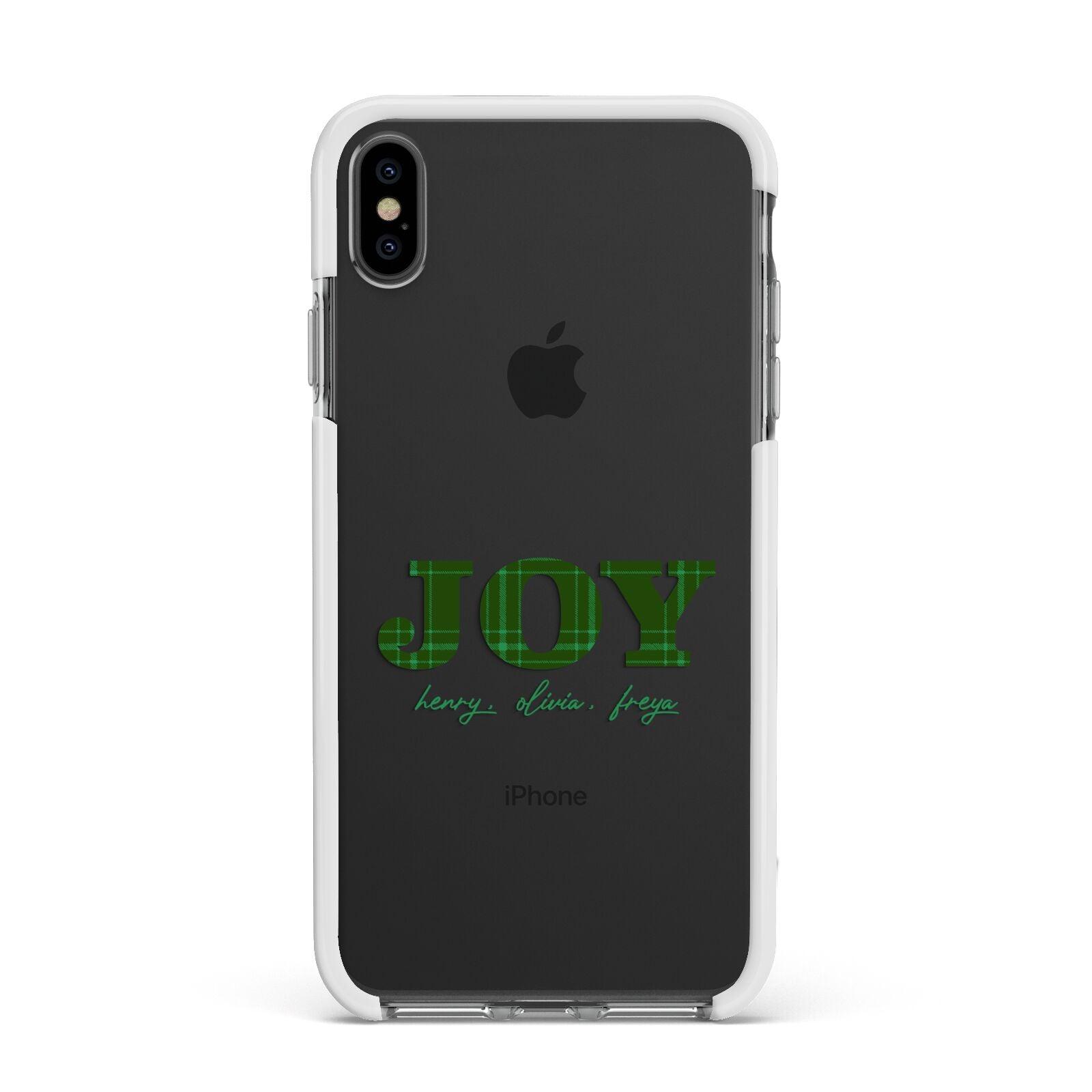 Personalised Joy Christmas Apple iPhone Xs Max Impact Case White Edge on Black Phone