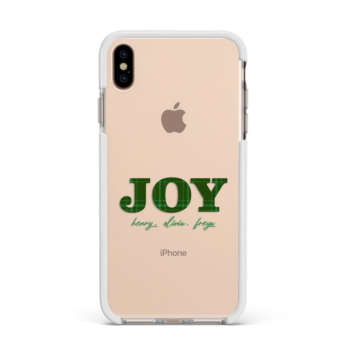 Personalised Joy Christmas Apple iPhone Xs Max Impact Case White Edge on Gold Phone