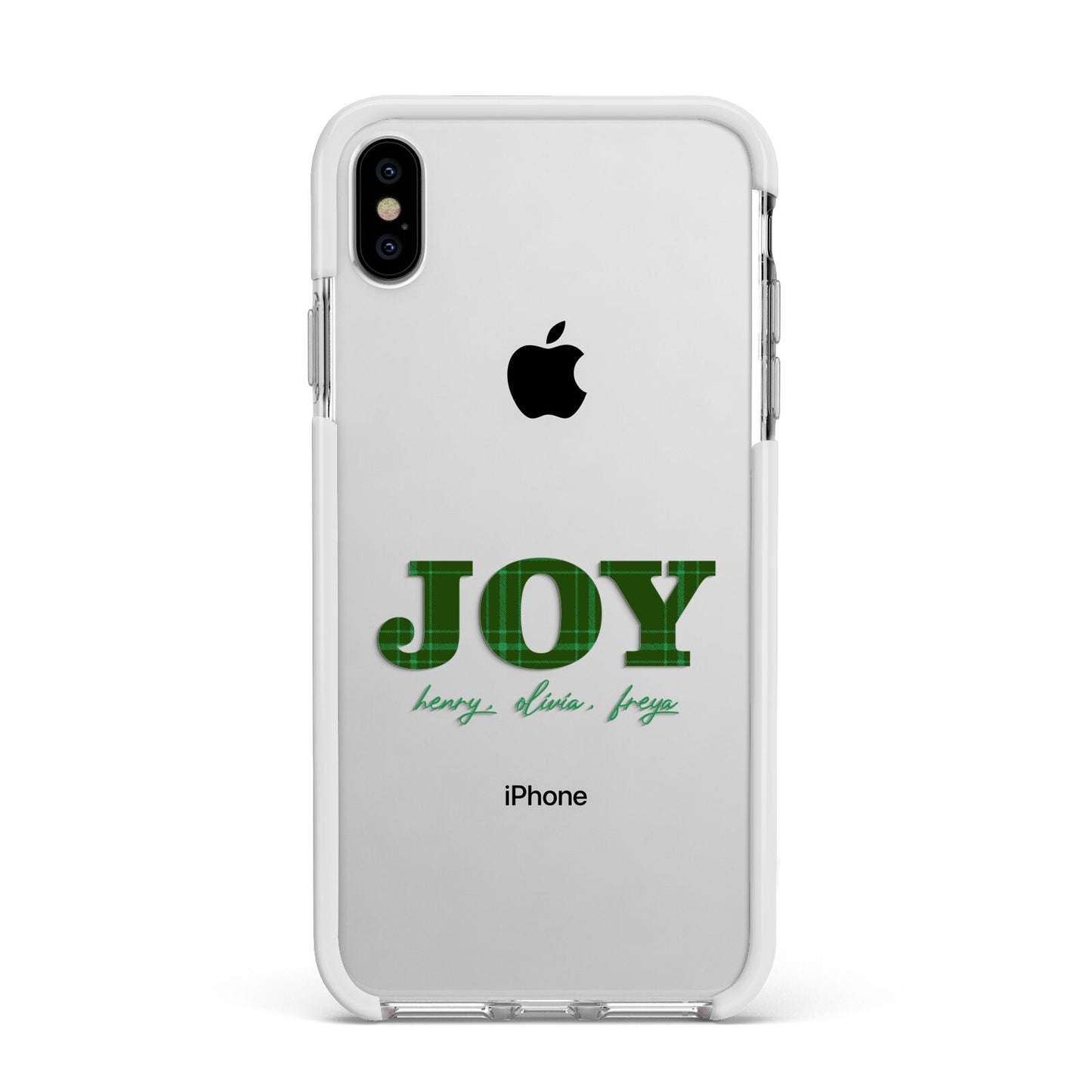 Personalised Joy Christmas Apple iPhone Xs Max Impact Case White Edge on Silver Phone