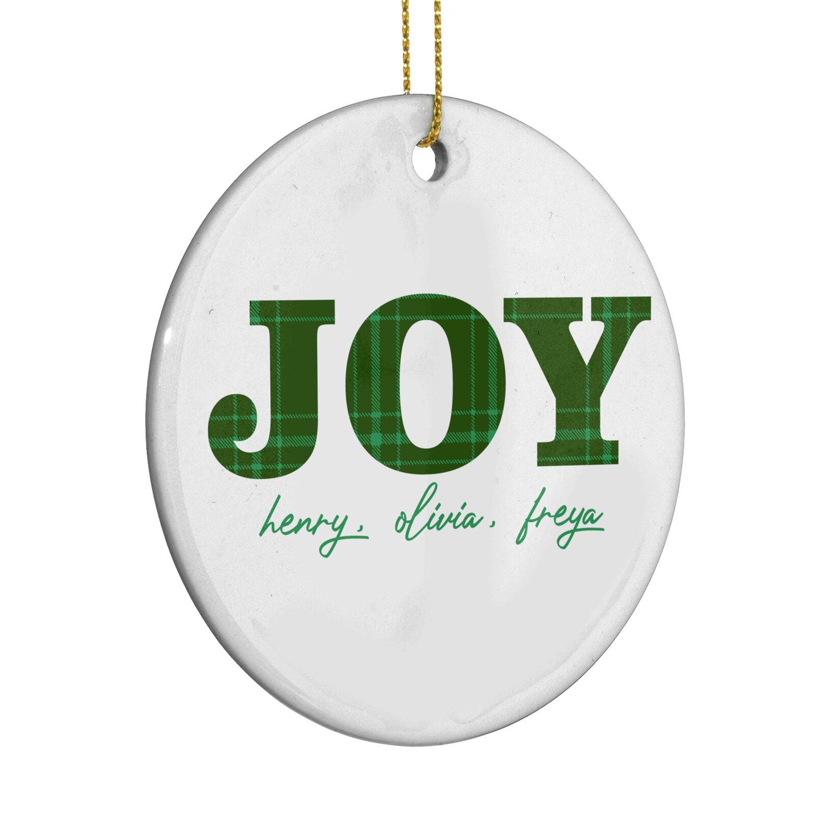 Personalised Joy Christmas Circle Decoration Side Angle