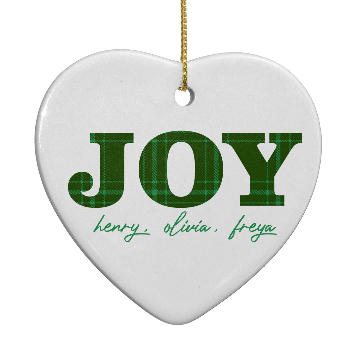 Personalised Joy Christmas Heart Decoration Back Image