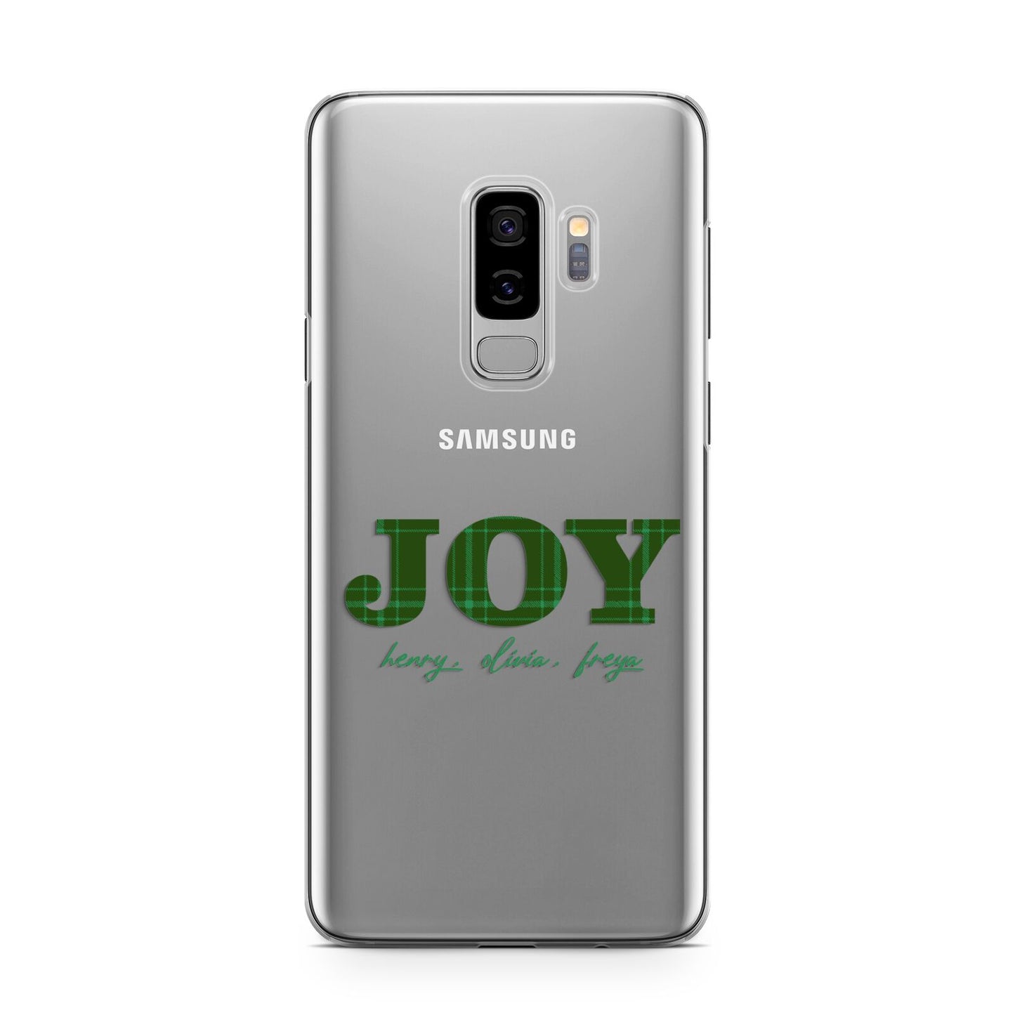 Personalised Joy Christmas Samsung Galaxy S9 Plus Case on Silver phone