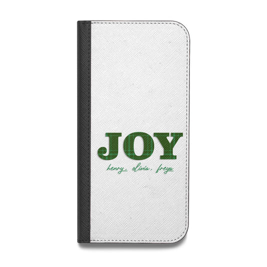 Personalised Joy Christmas Vegan Leather Flip iPhone Case