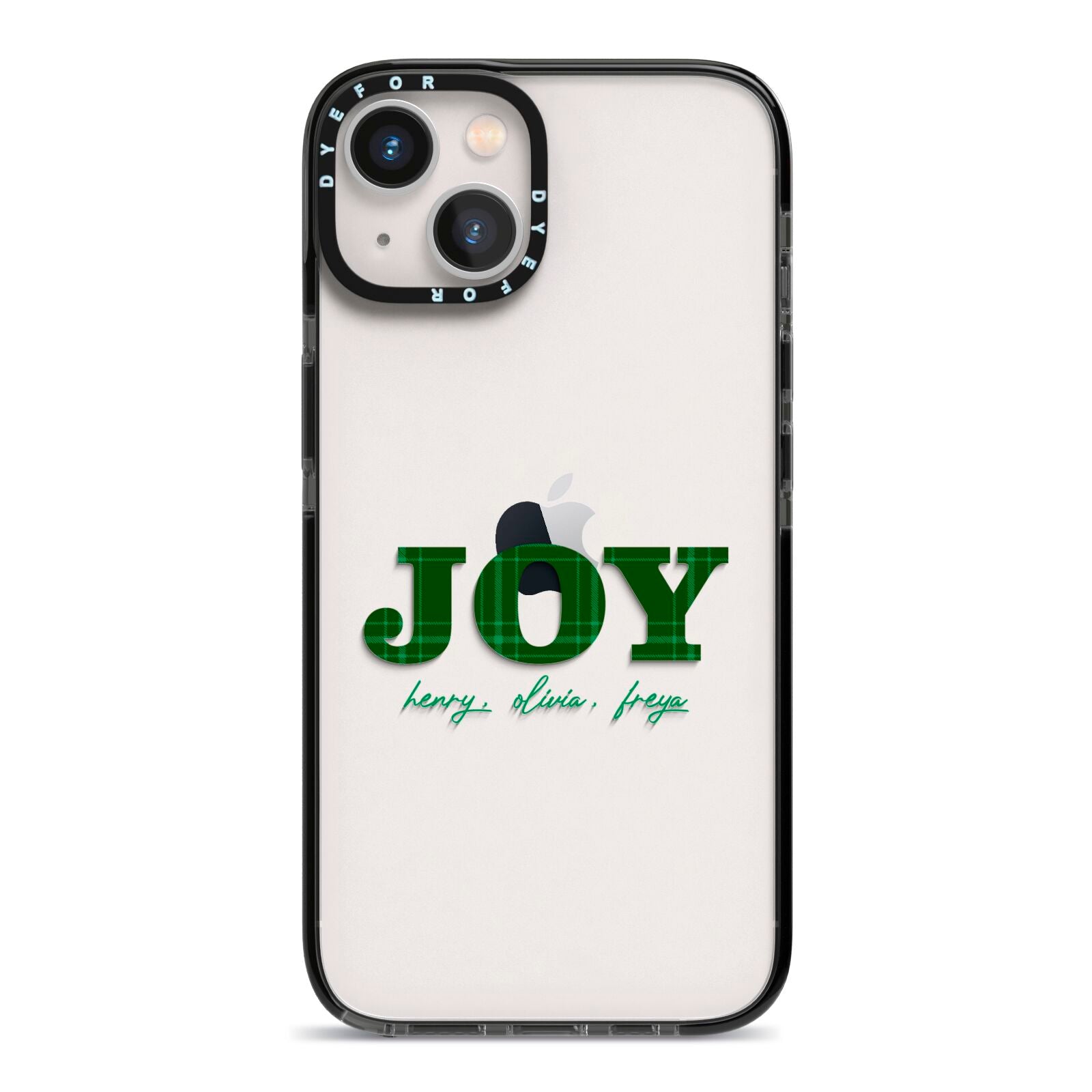 Personalised Joy Christmas iPhone 13 Black Impact Case on Silver phone