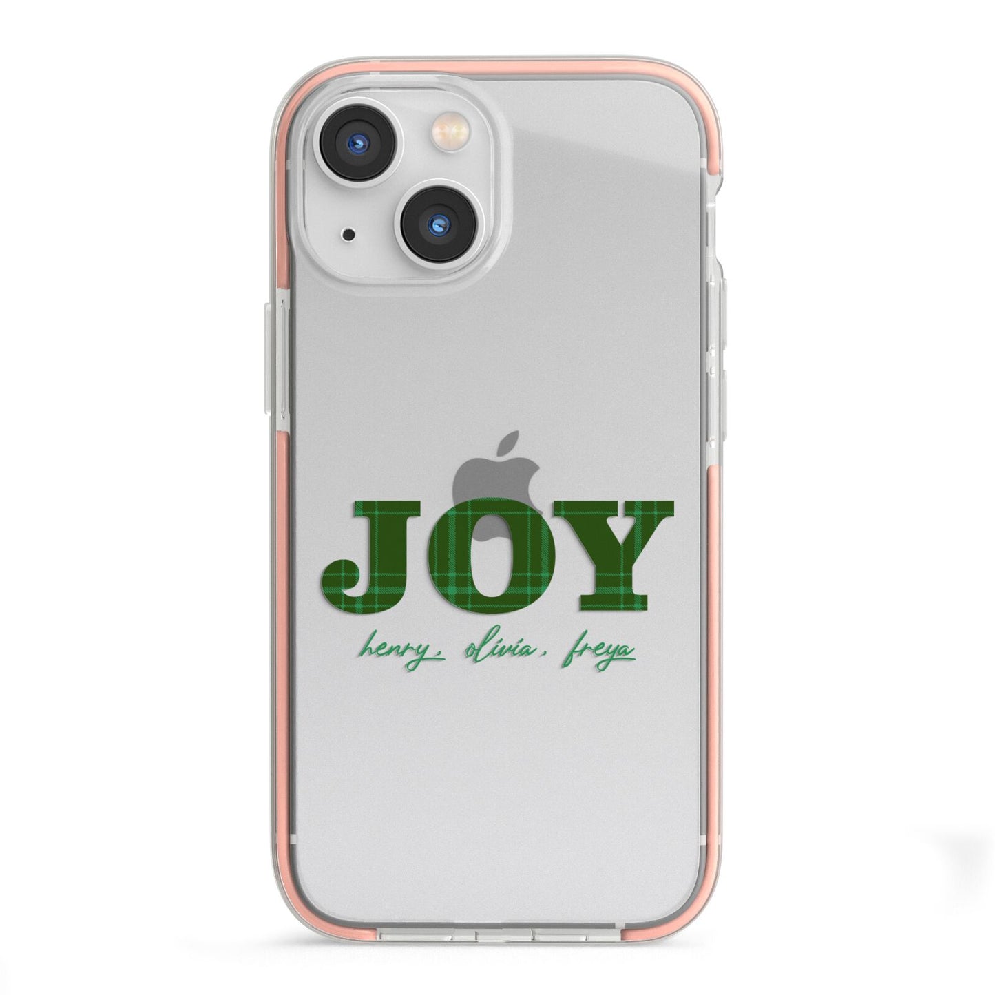 Personalised Joy Christmas iPhone 13 Mini TPU Impact Case with Pink Edges