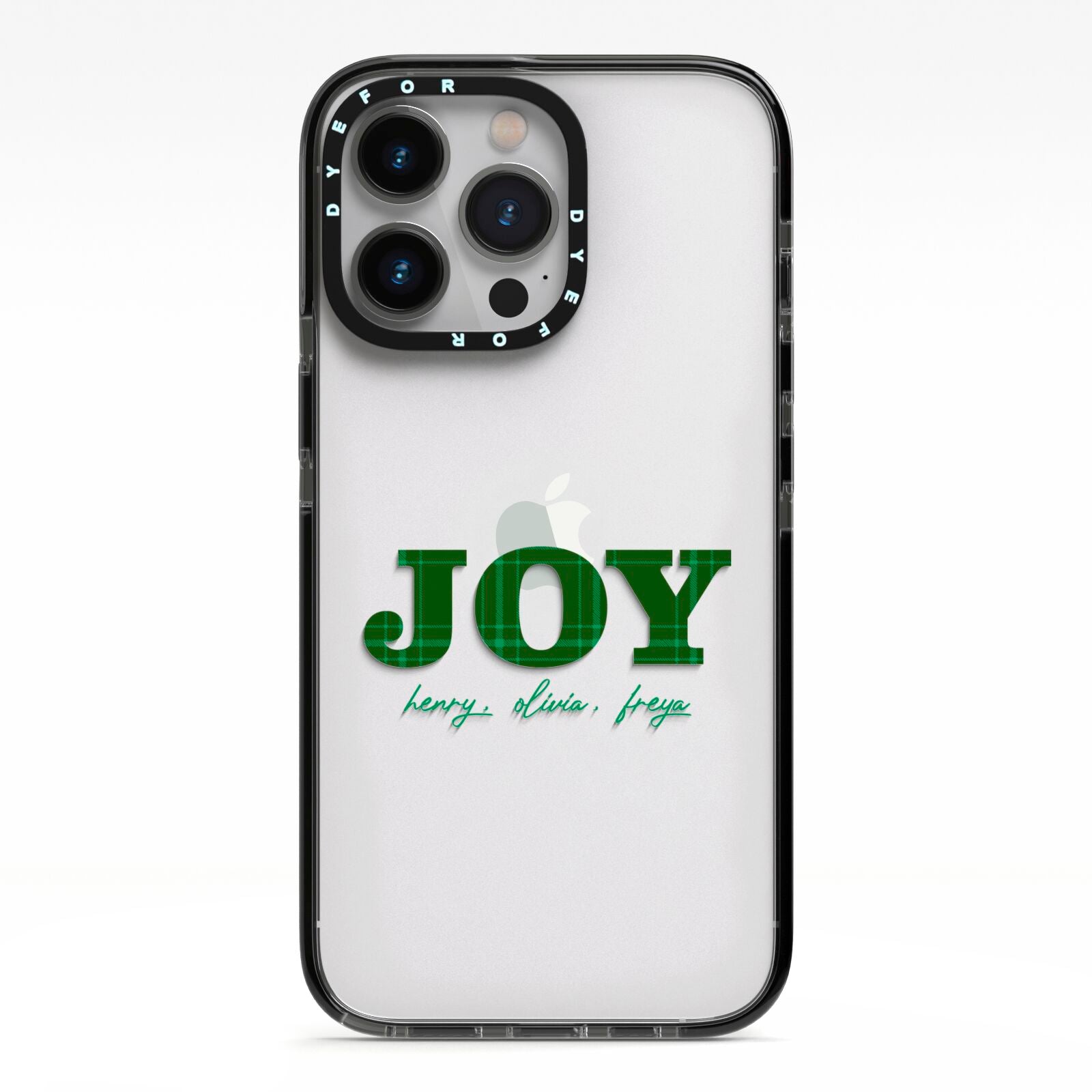 Personalised Joy Christmas iPhone 13 Pro Black Impact Case on Silver phone