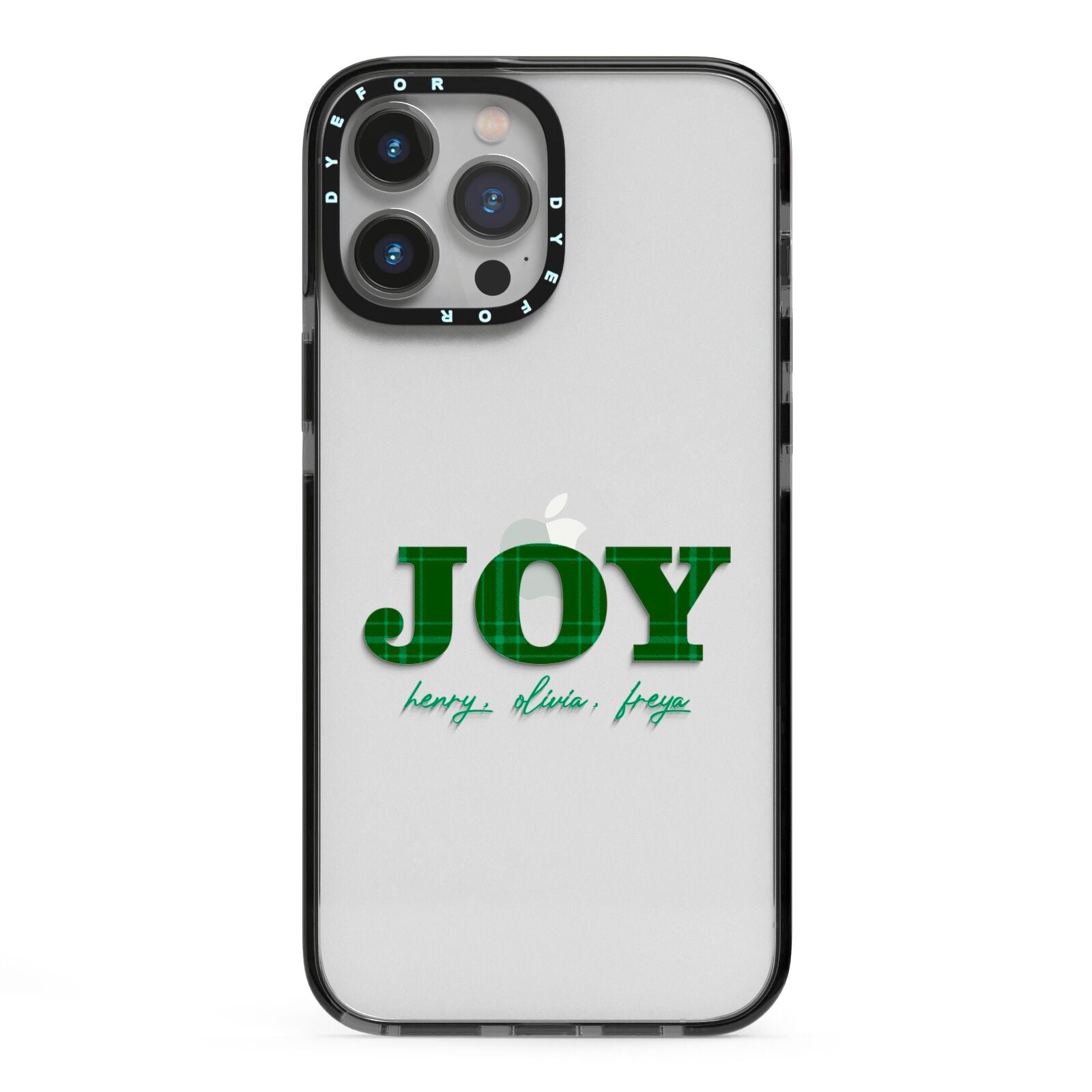 Personalised Joy Christmas iPhone 13 Pro Max Black Impact Case on Silver phone