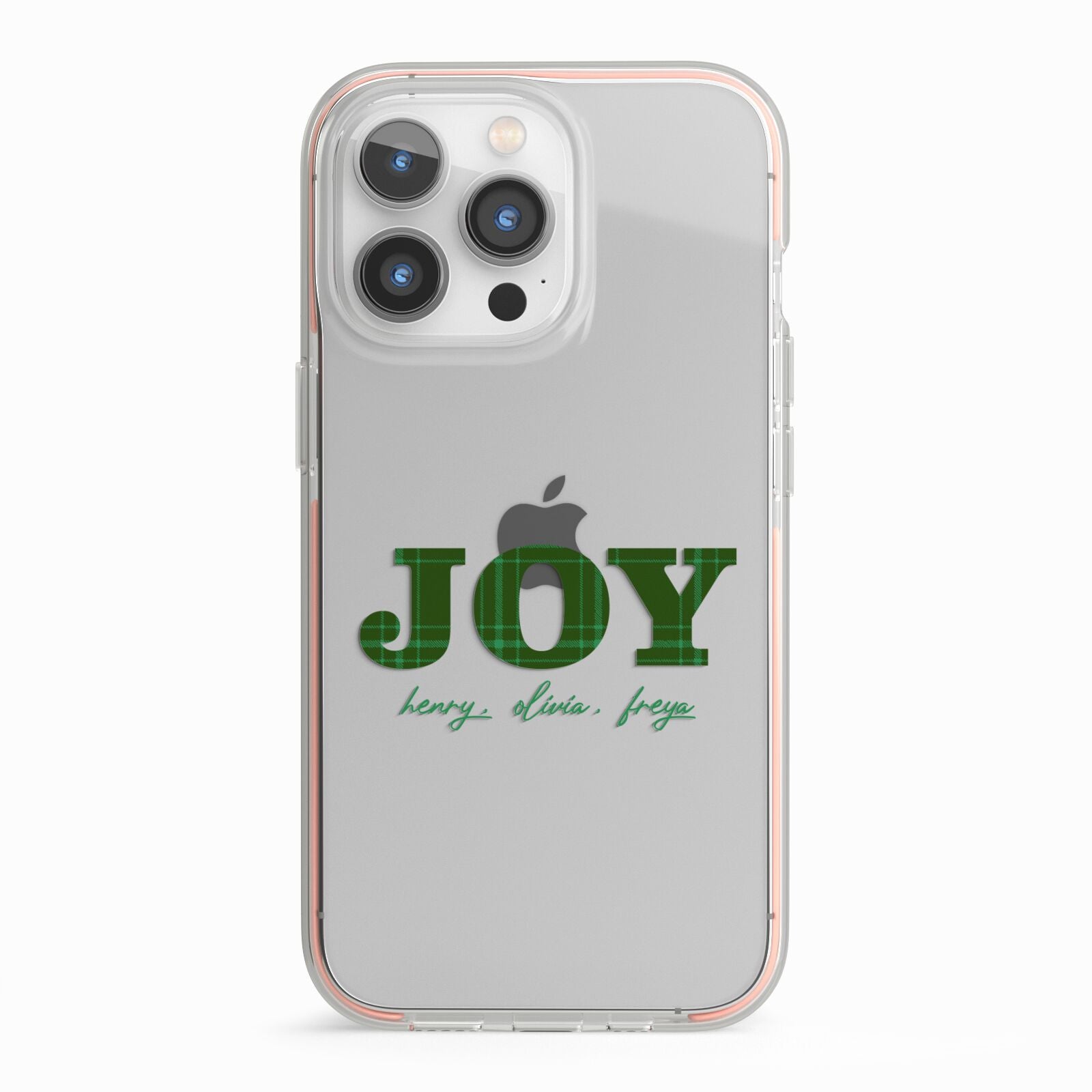 Personalised Joy Christmas iPhone 13 Pro TPU Impact Case with Pink Edges