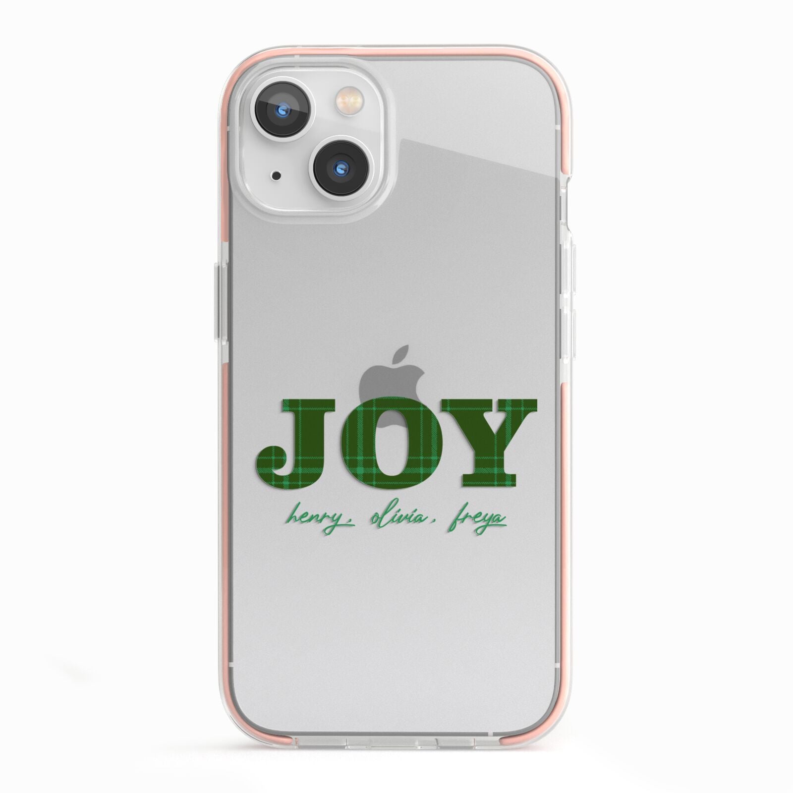 Personalised Joy Christmas iPhone 13 TPU Impact Case with Pink Edges