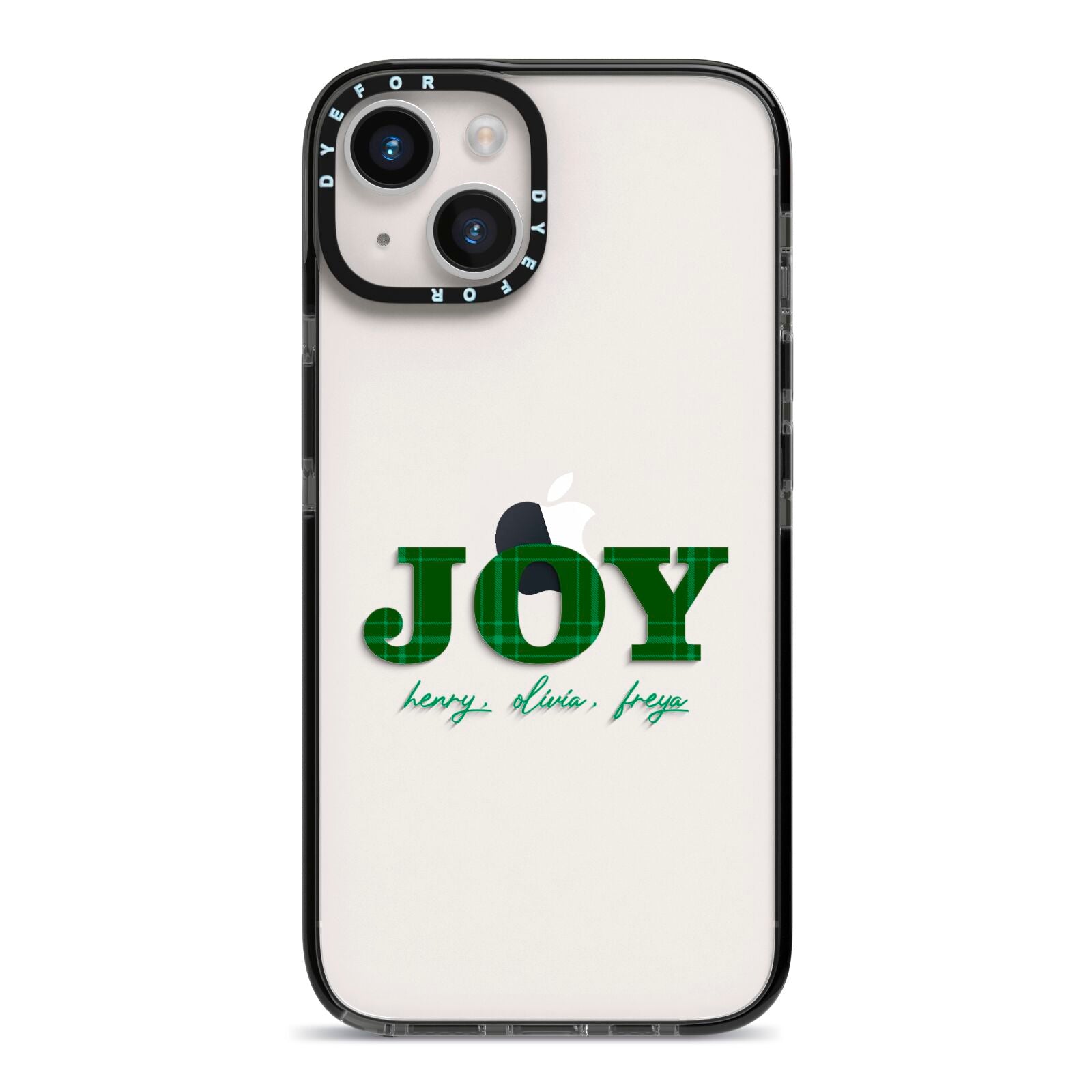 Personalised Joy Christmas iPhone 14 Black Impact Case on Silver phone