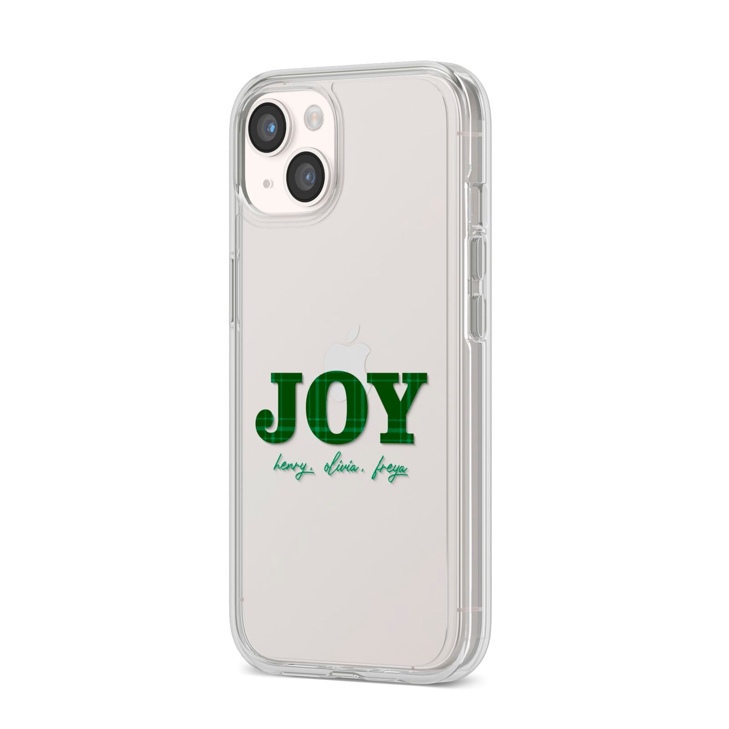 Personalised Joy Christmas iPhone 14 Clear Tough Case Starlight Angled Image