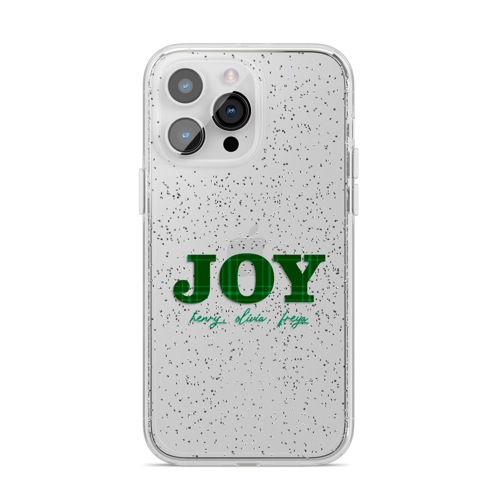 Personalised Joy Christmas iPhone 14 Pro Max Glitter Tough Case Silver