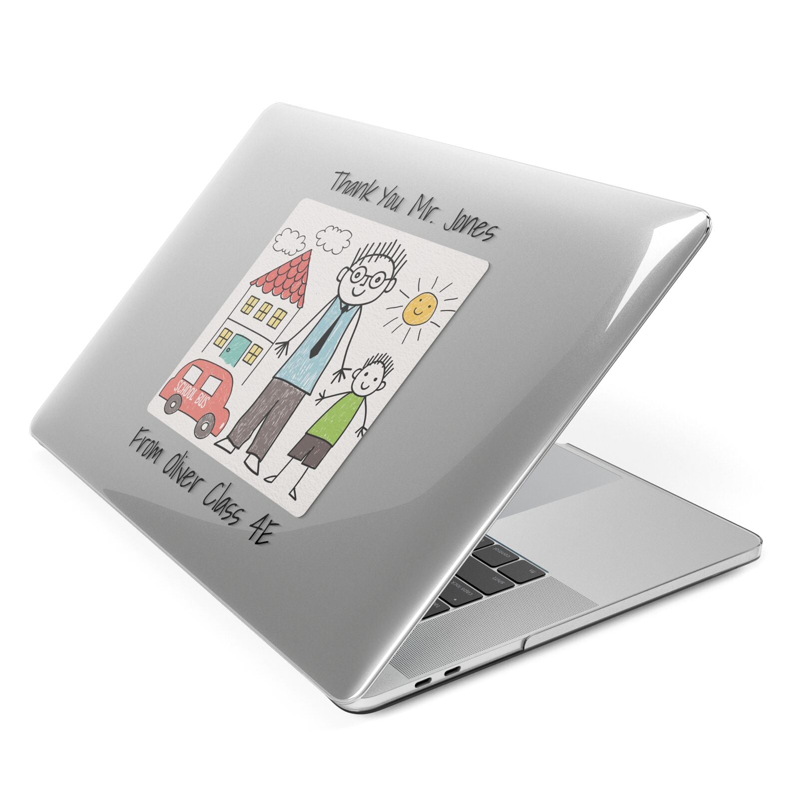 Personalised Kids Drawing Thank You Teacher Apple MacBook Case Side View