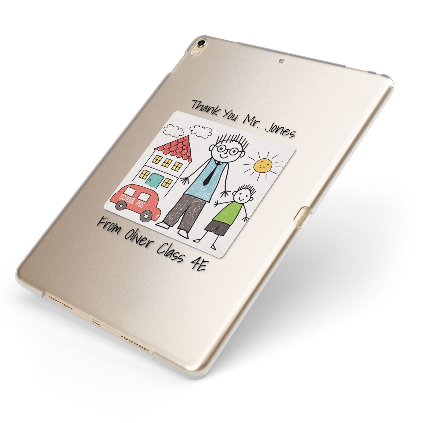 Personalised Kids Drawing Thank You Teacher Apple iPad Case on Gold iPad Side View