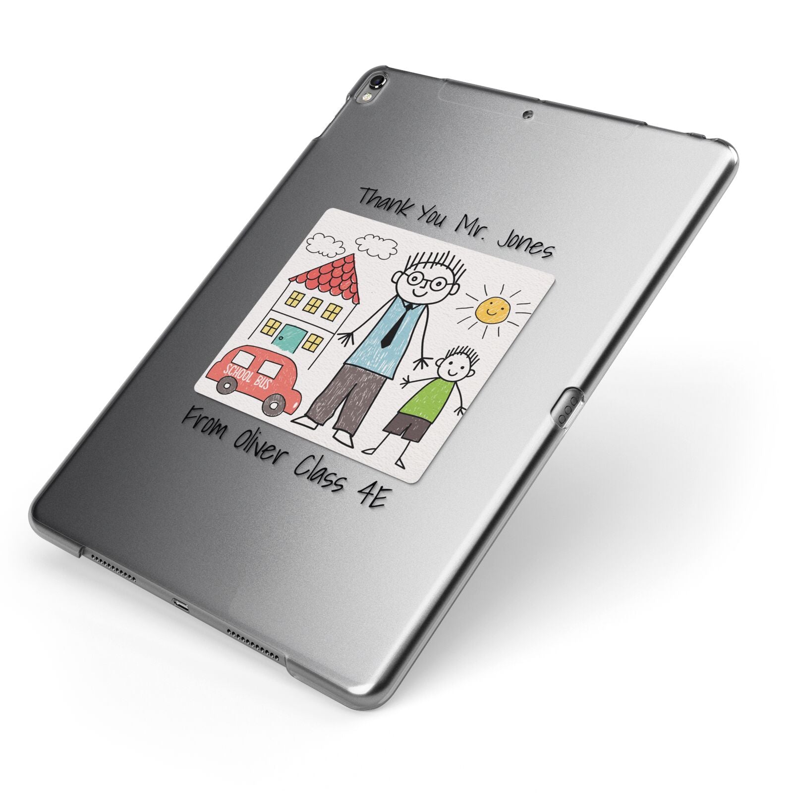 Personalised Kids Drawing Thank You Teacher Apple iPad Case on Grey iPad Side View