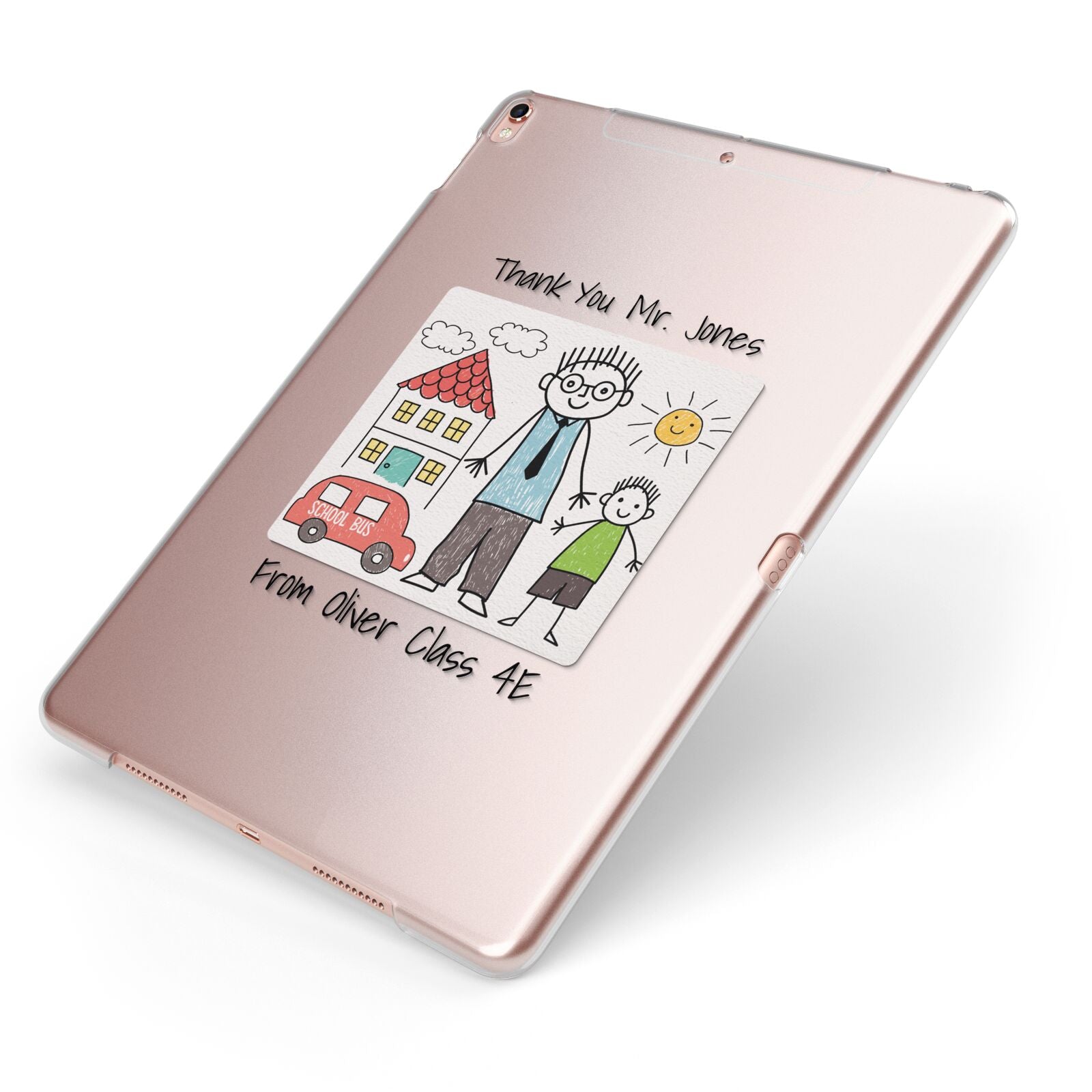 Personalised Kids Drawing Thank You Teacher Apple iPad Case on Rose Gold iPad Side View