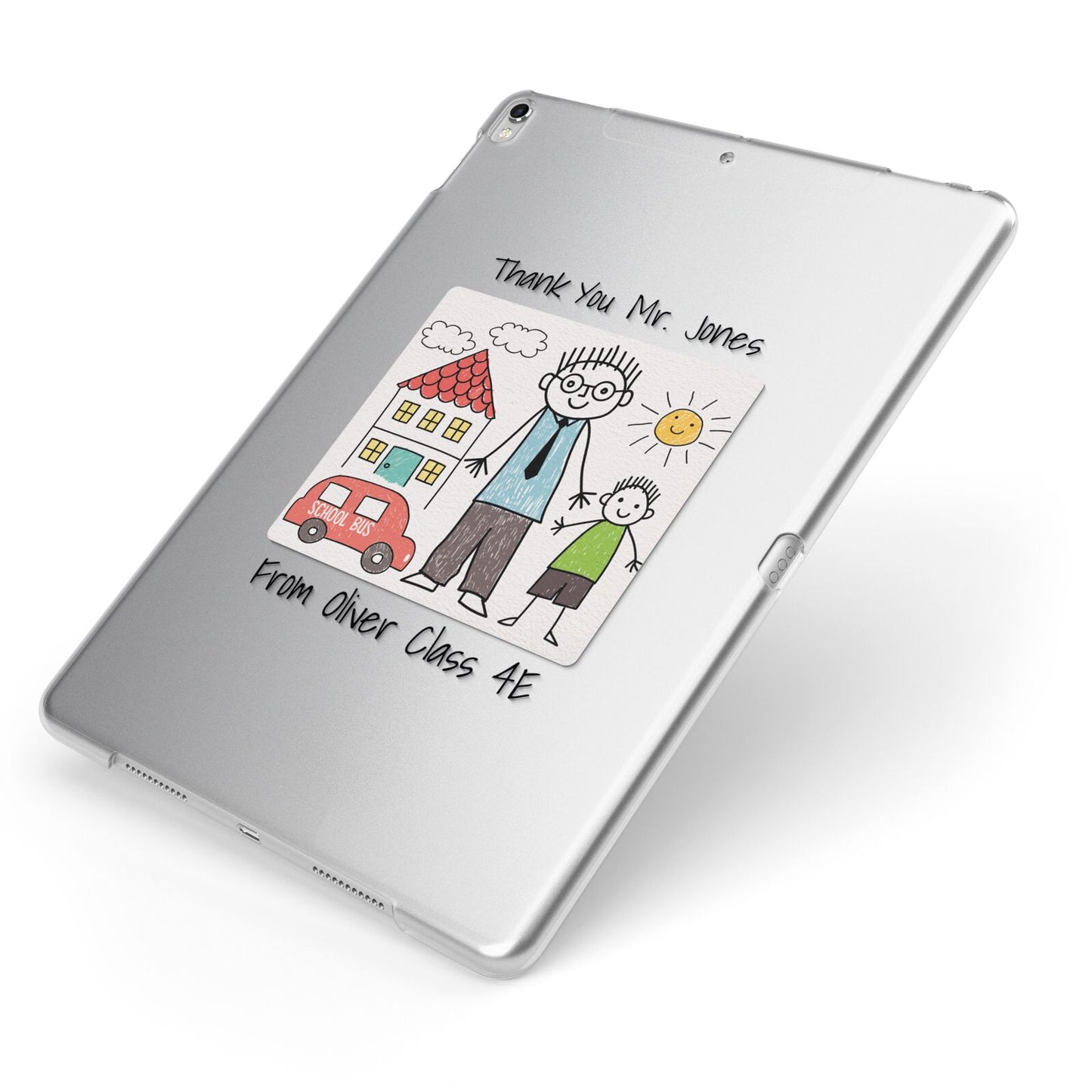 Personalised Kids Drawing Thank You Teacher Apple iPad Case on Silver iPad Side View