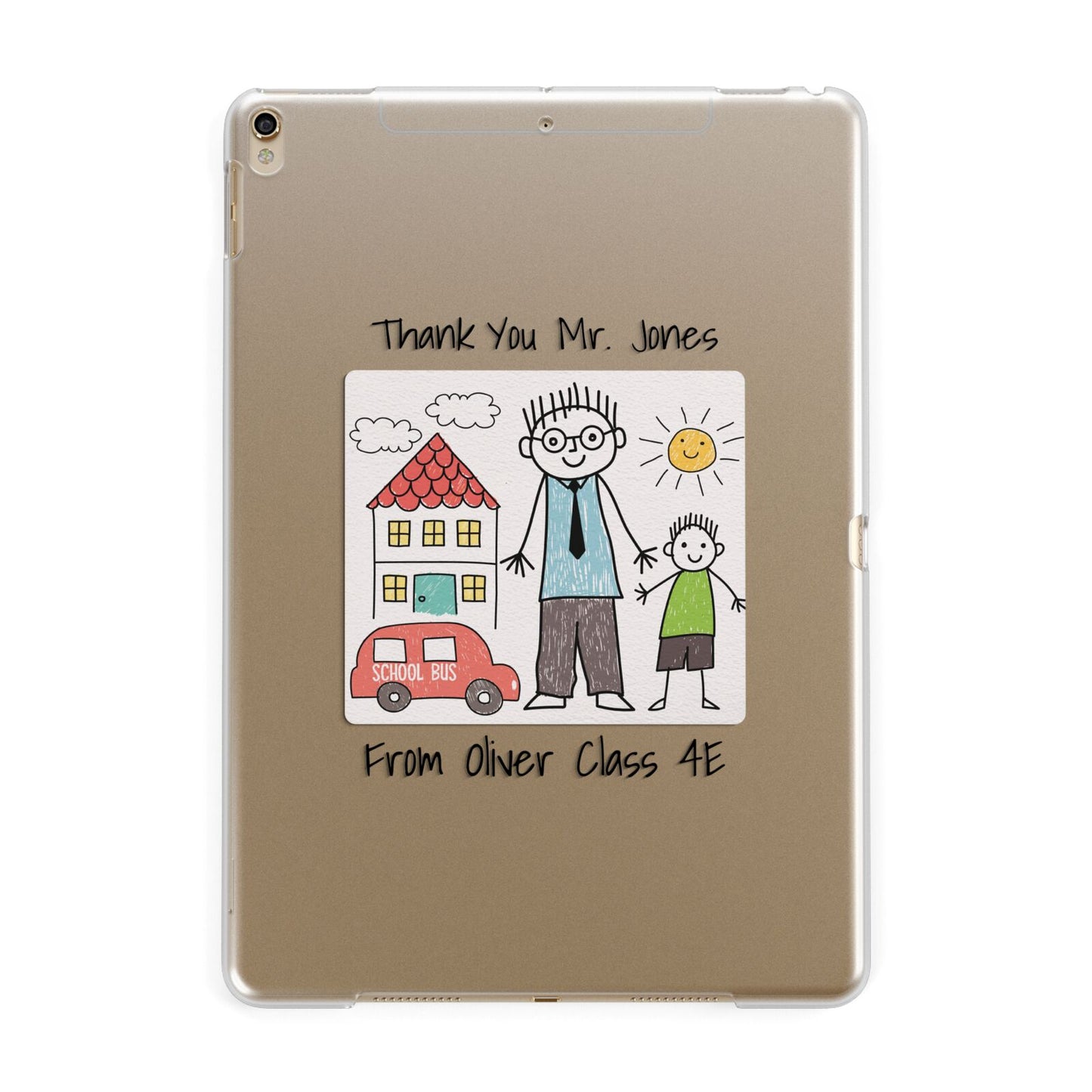 Personalised Kids Drawing Thank You Teacher Apple iPad Gold Case