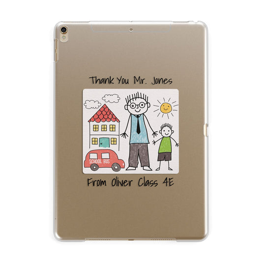 Personalised Kids Drawing Thank You Teacher Apple iPad Gold Case