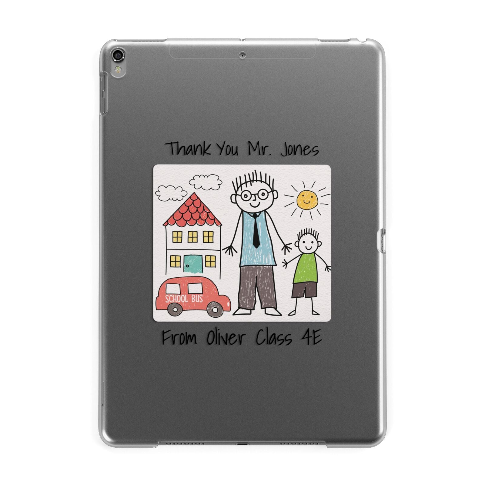 Personalised Kids Drawing Thank You Teacher Apple iPad Grey Case