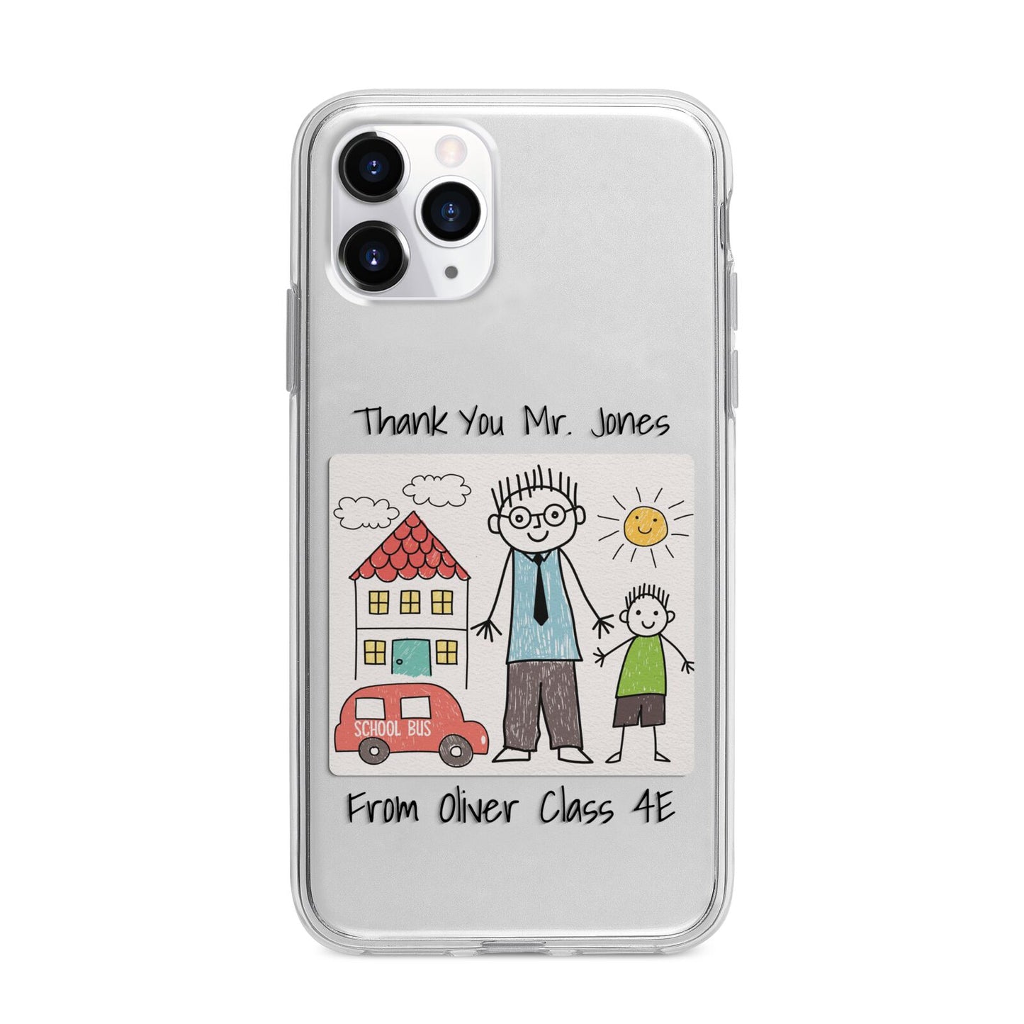 Personalised Kids Drawing Thank You Teacher Apple iPhone 11 Pro Max in Silver with Bumper Case