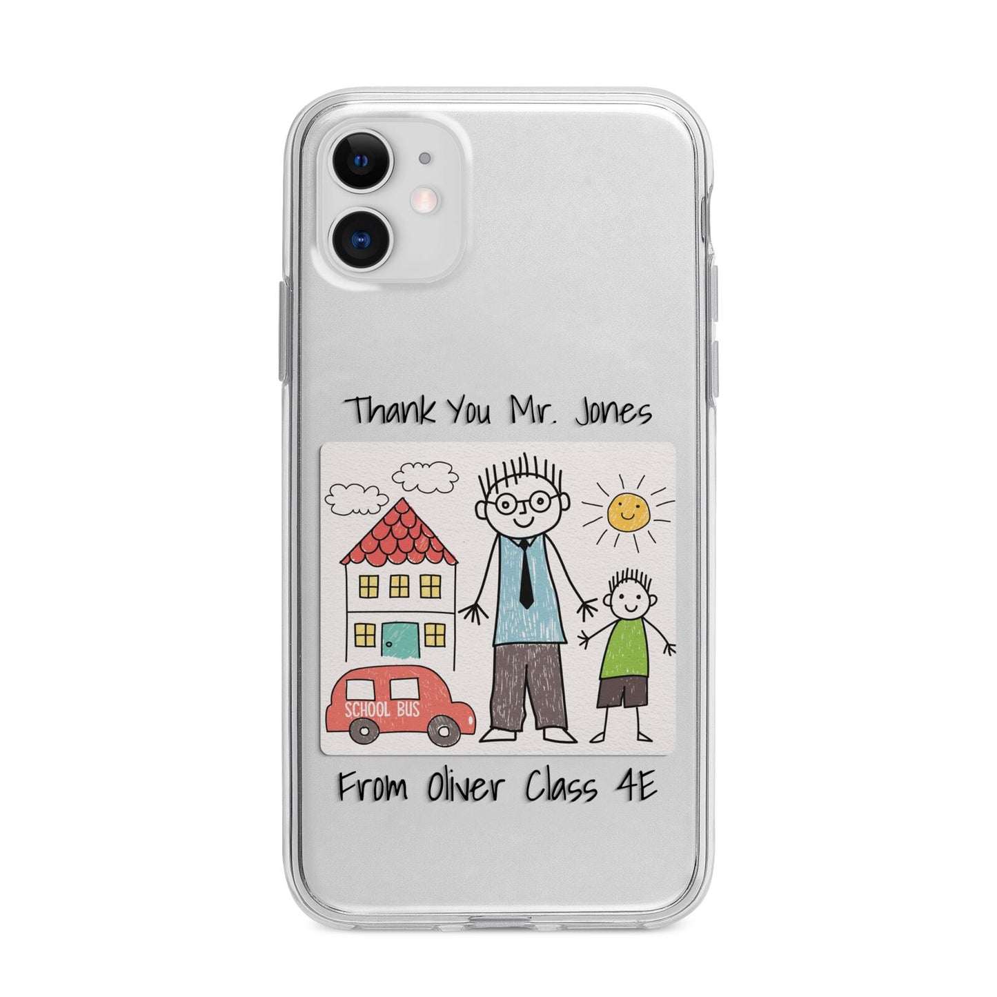 Personalised Kids Drawing Thank You Teacher Apple iPhone 11 in White with Bumper Case